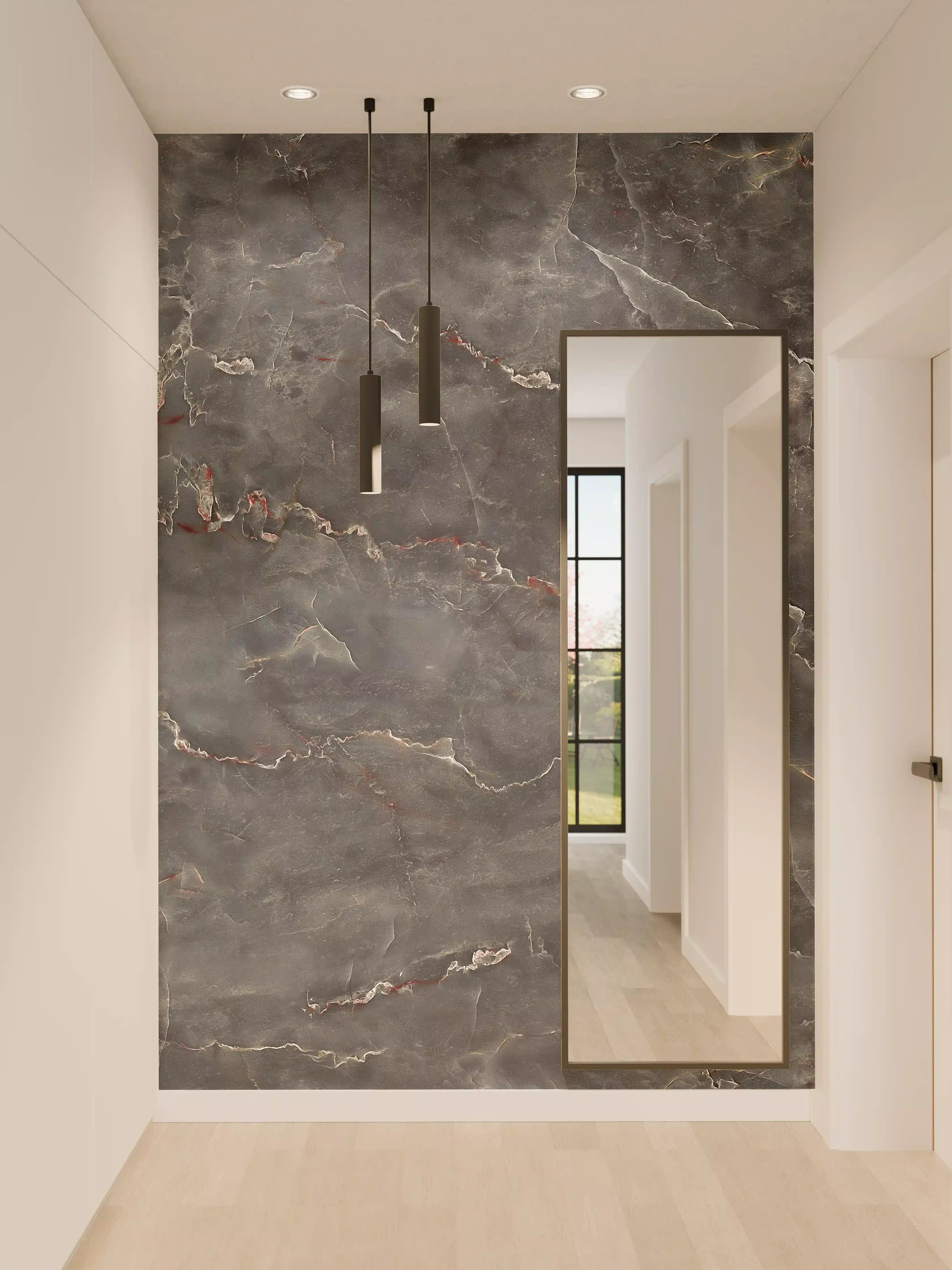 Wandverkleidung Flur - Polierter Onyxmarmor mit Adern