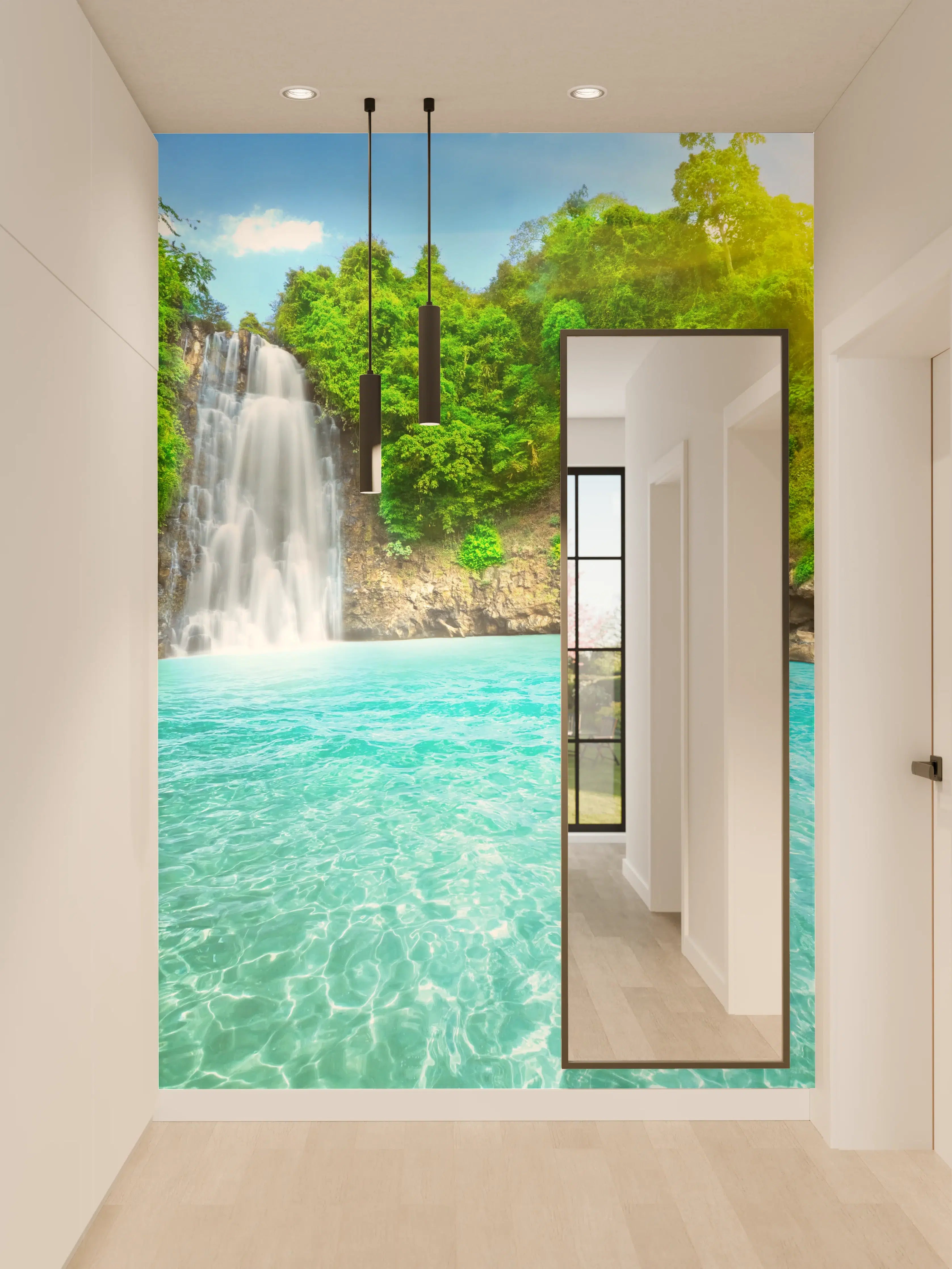Wandverkleidung Flur - Prächtiger Wasserfall in der Natur