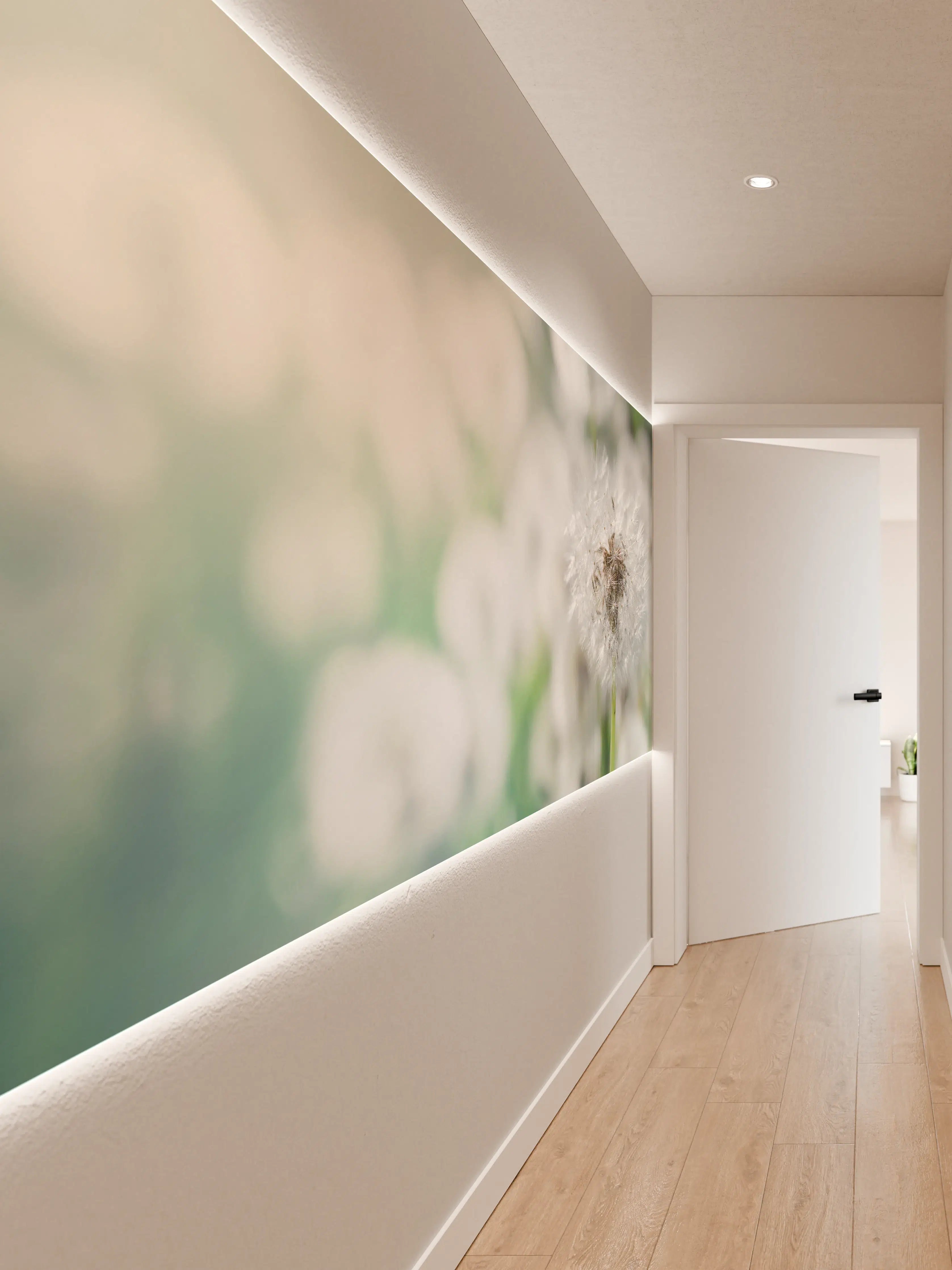 Wandverkleidung Flur - Pusteblume in Türkis-Weiß