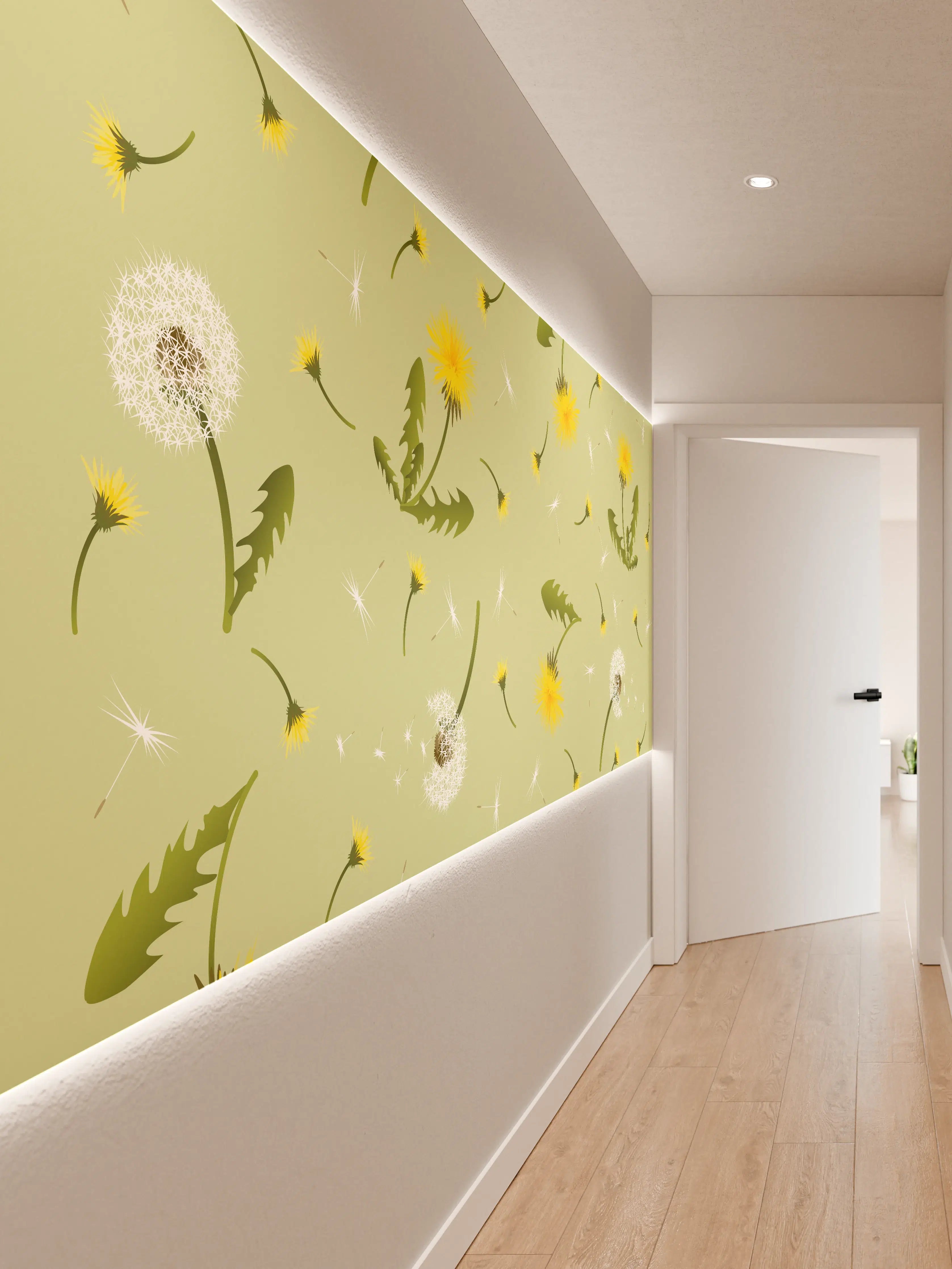 Wandverkleidung Flur - Pusteblumen Grün-Gelb Muster