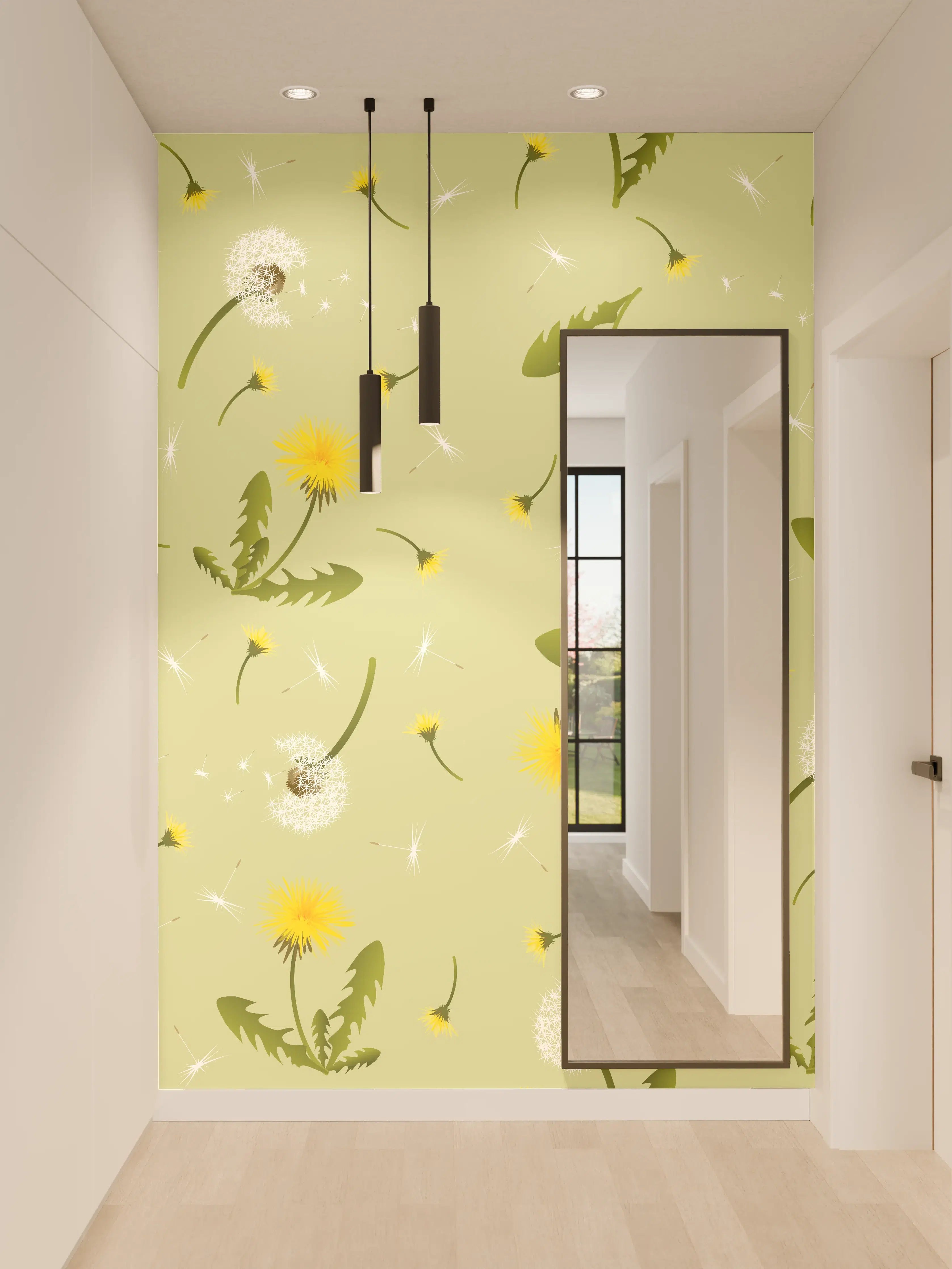 Wandverkleidung Flur - Pusteblumen Grün-Gelb Muster
