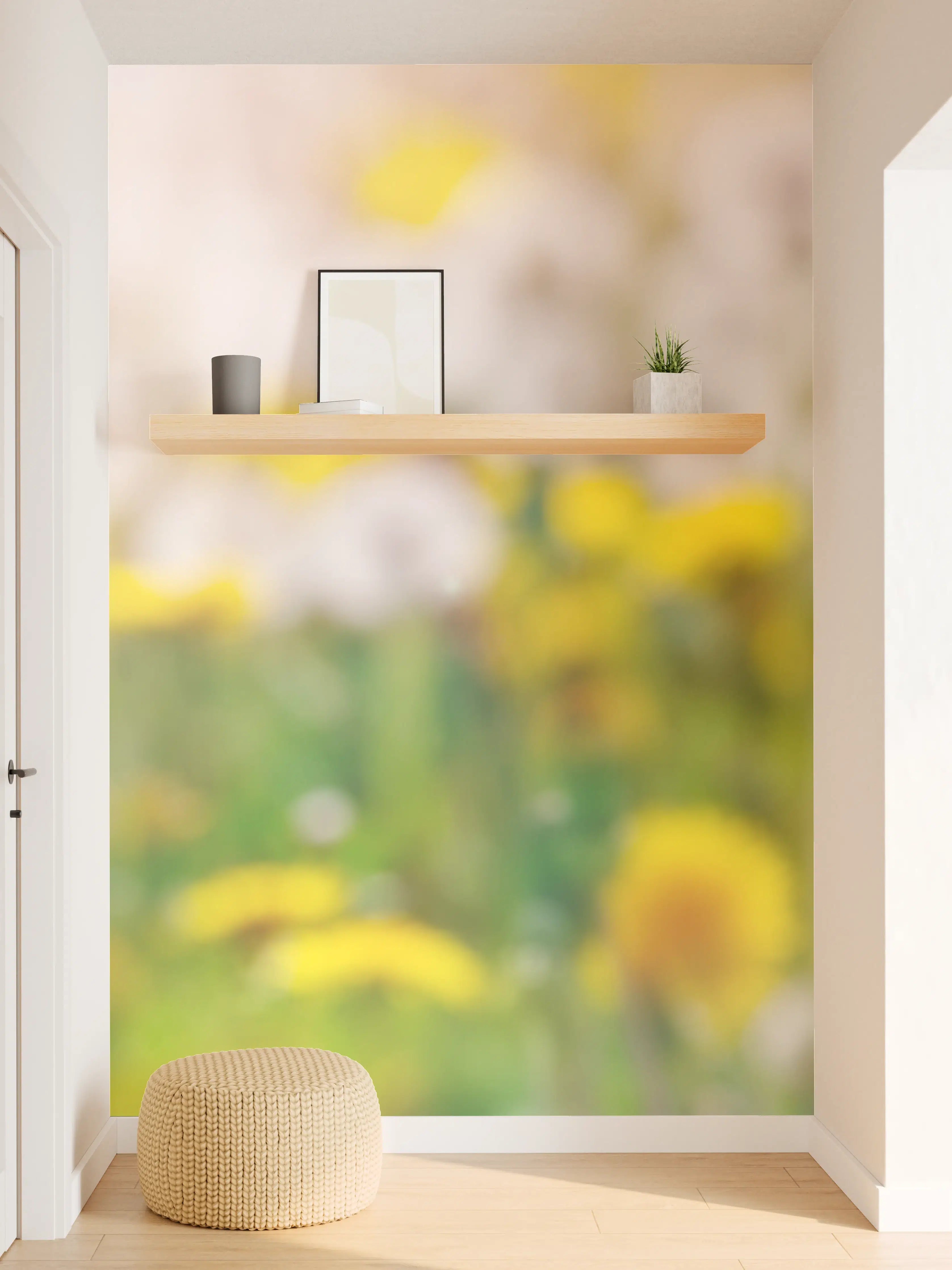 Wandverkleidung Flur - Pusteblumen-Wiese Gelb Weiß