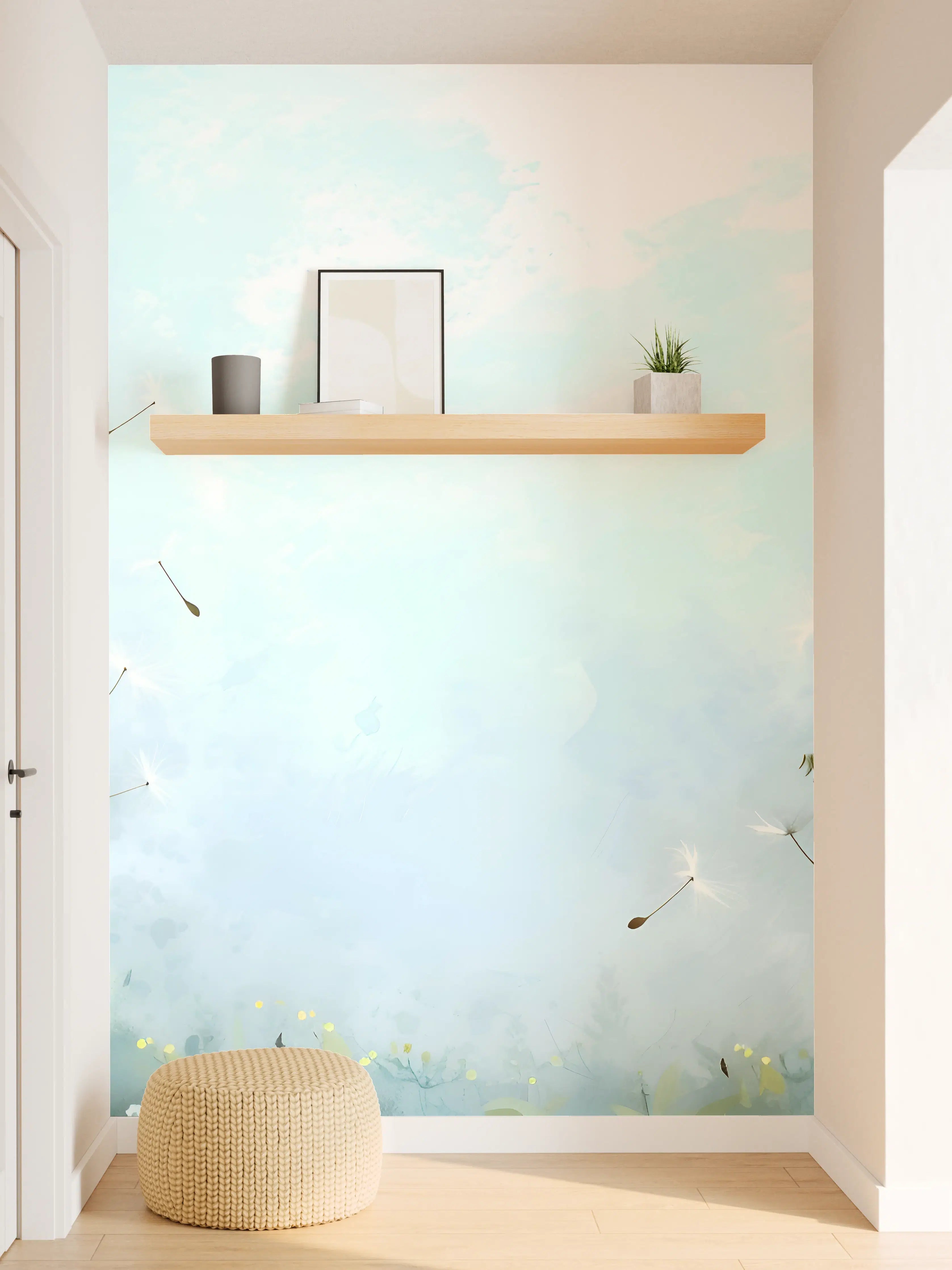 Wandverkleidung Flur - Pusteblumen im blauen Himmel