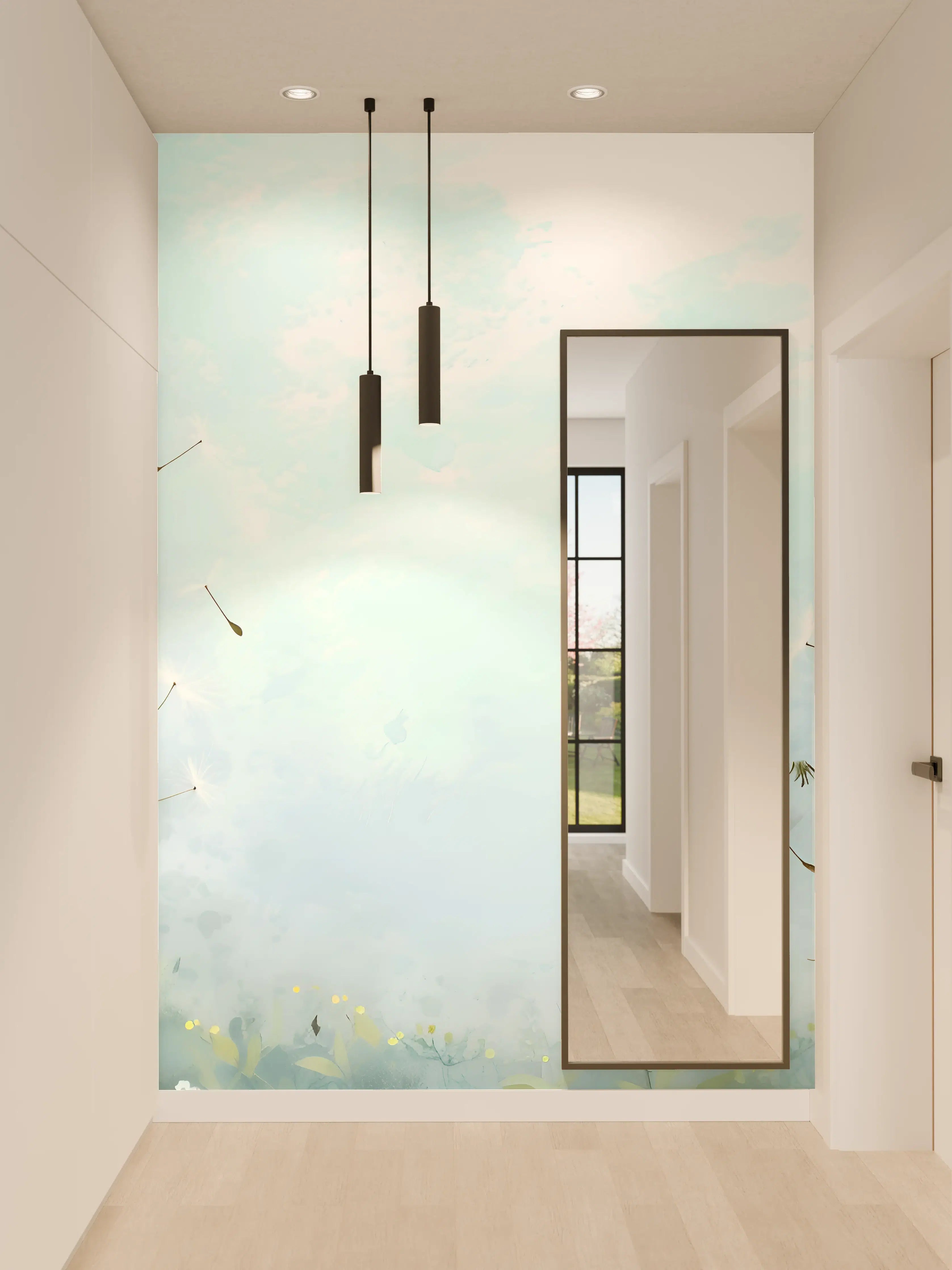 Wandverkleidung Flur - Pusteblumen im blauen Himmel