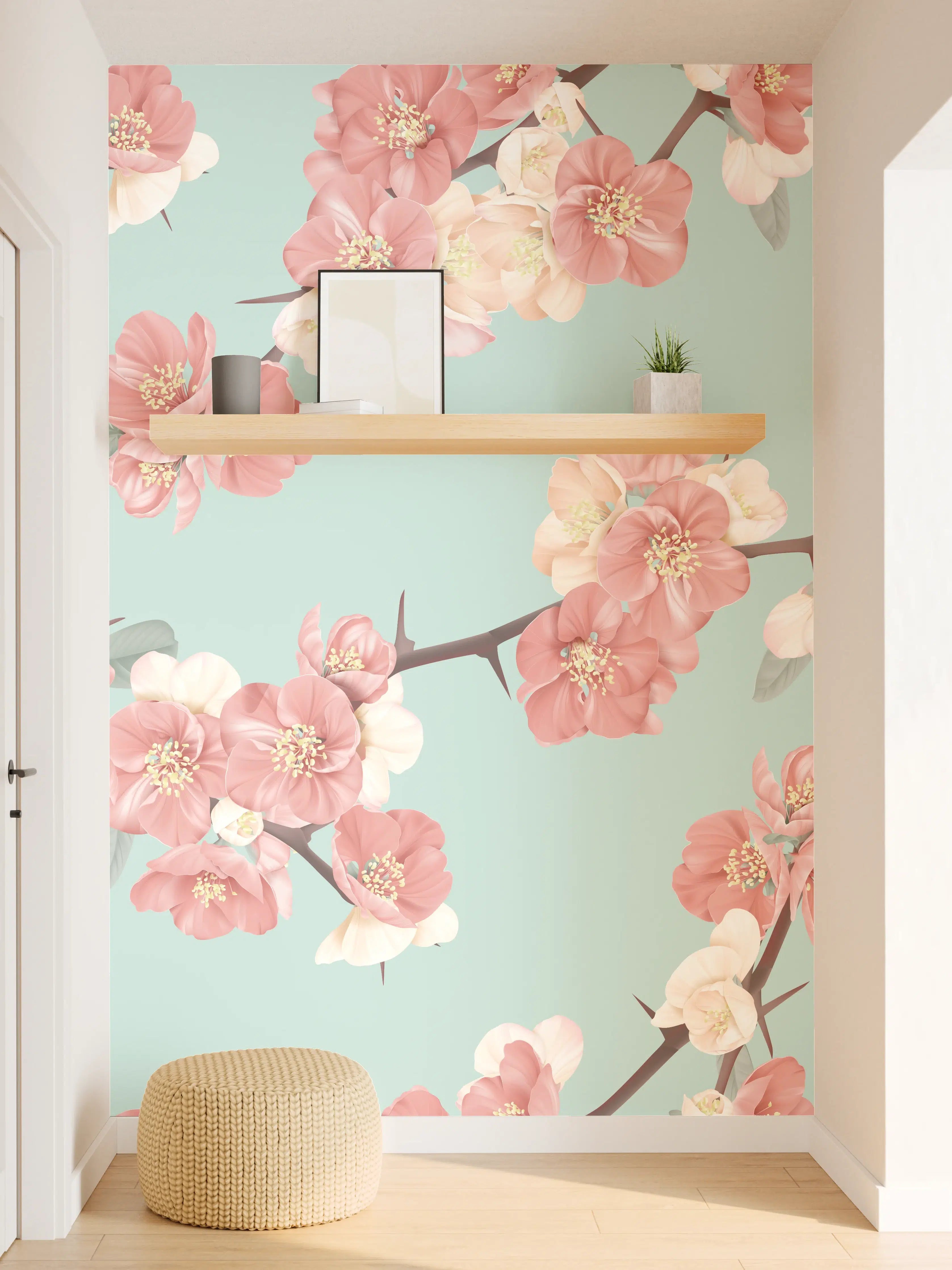 Wandverkleidung Flur - Quittenblüte Pastell Vintagemuster