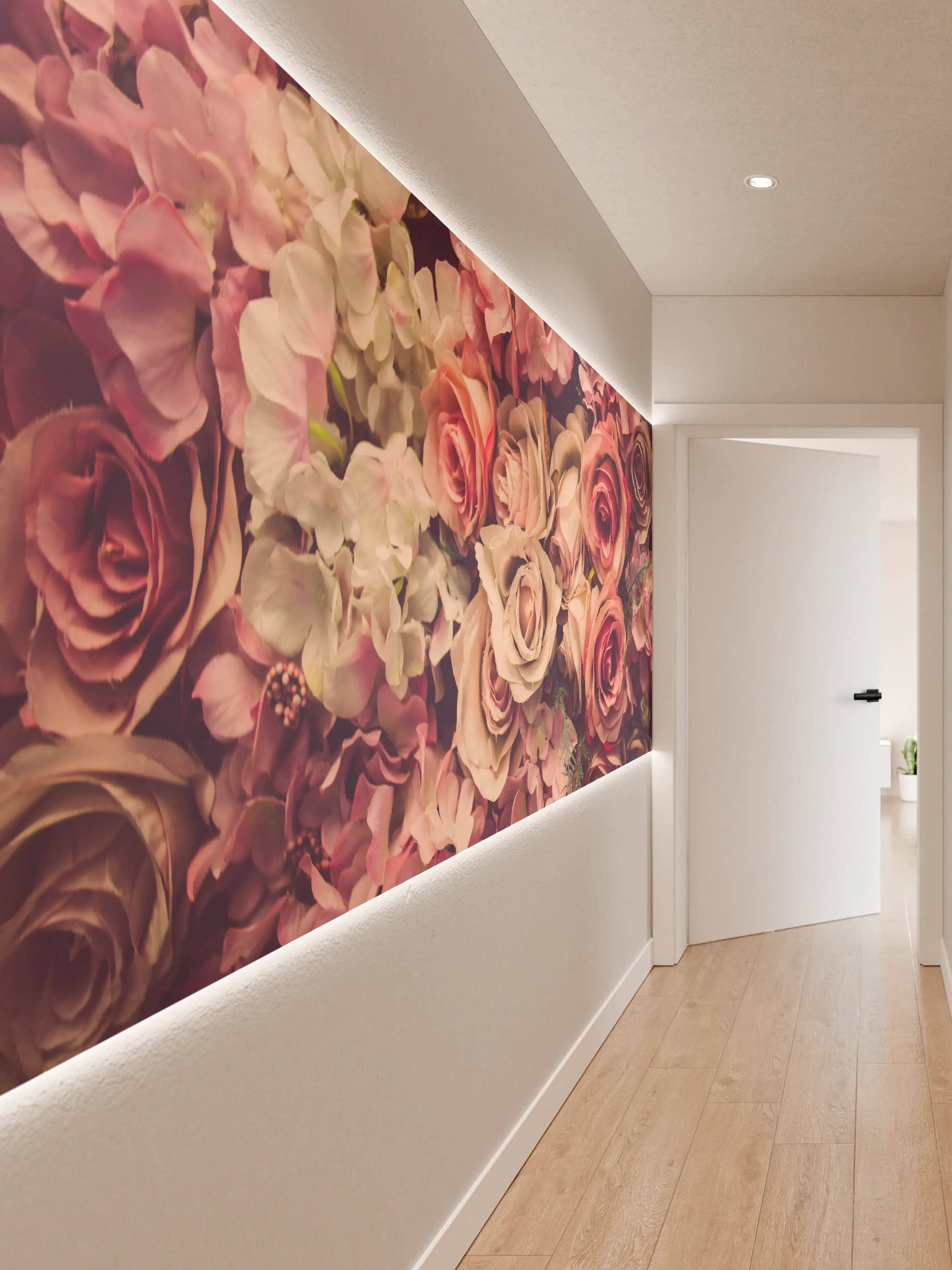 Wandverkleidung Flur - Romantische Blumenpracht in Pastellfarben