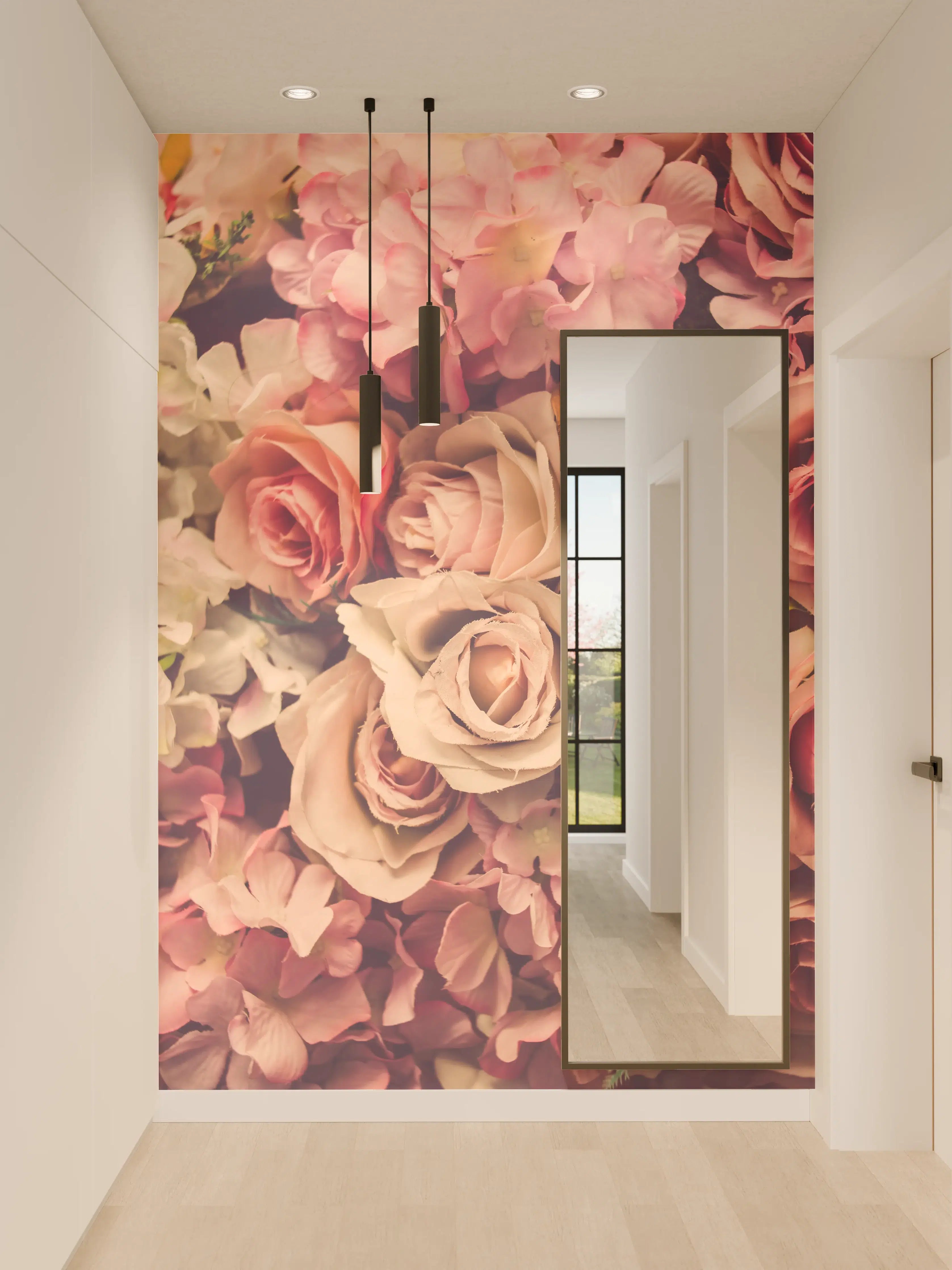 Wandverkleidung Flur - Romantische Blumenpracht in Pastellfarben