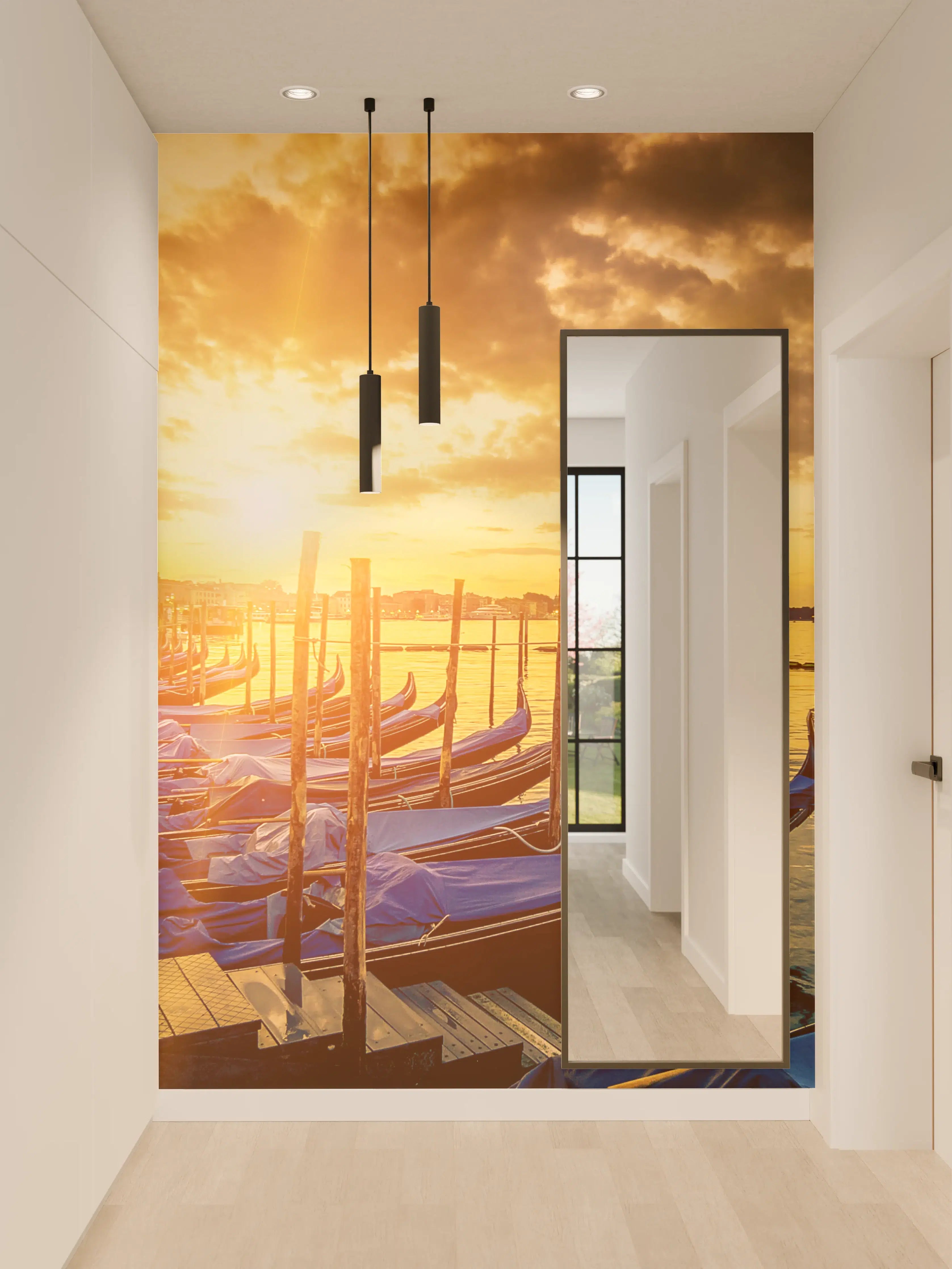 Wandverkleidung Flur - Romantischer Gondola-Hafen bei Sonnenuntergang