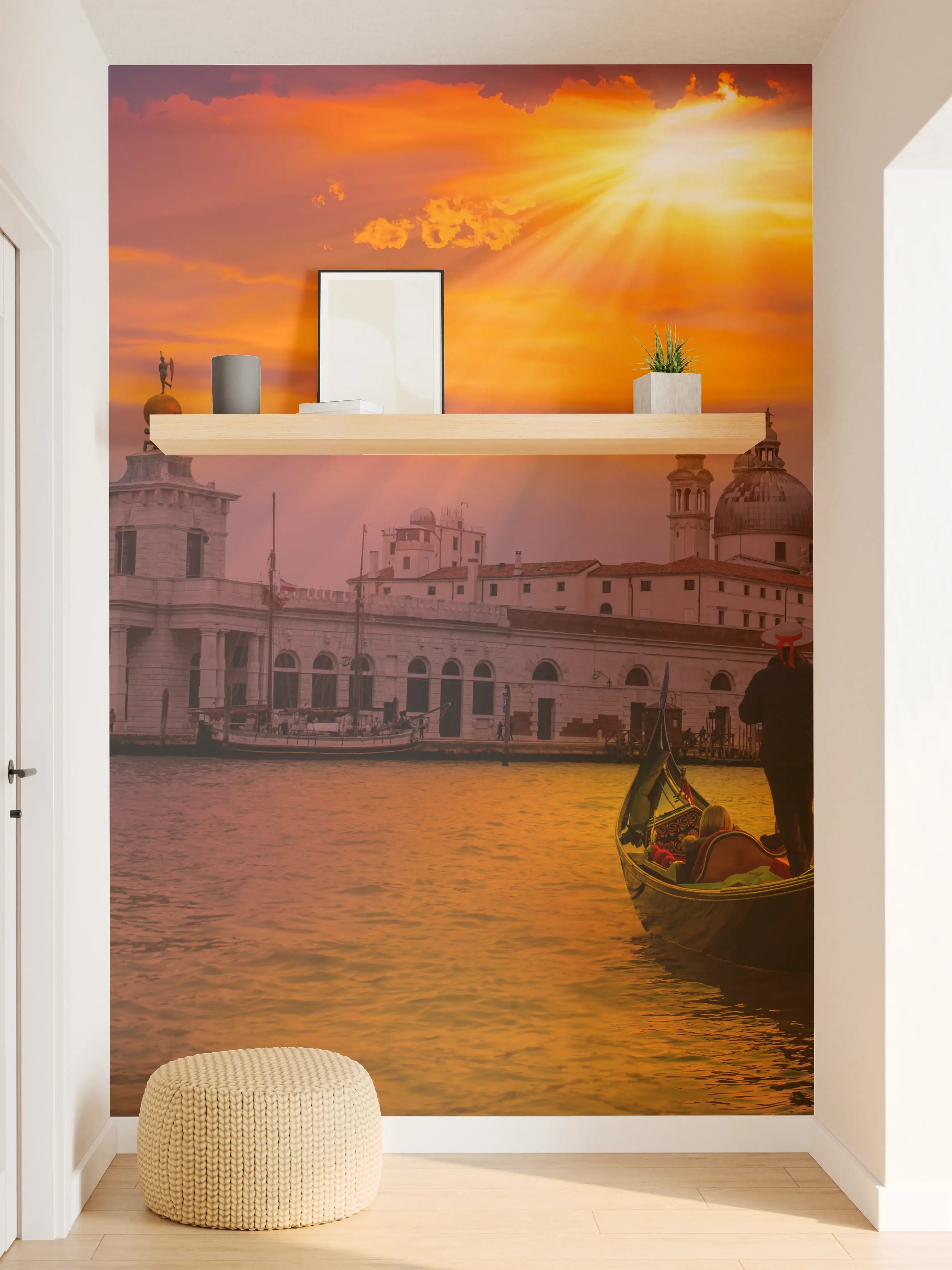 Wandverkleidung Flur - Romantischer Sonnenuntergang in Venedig mit Gondel