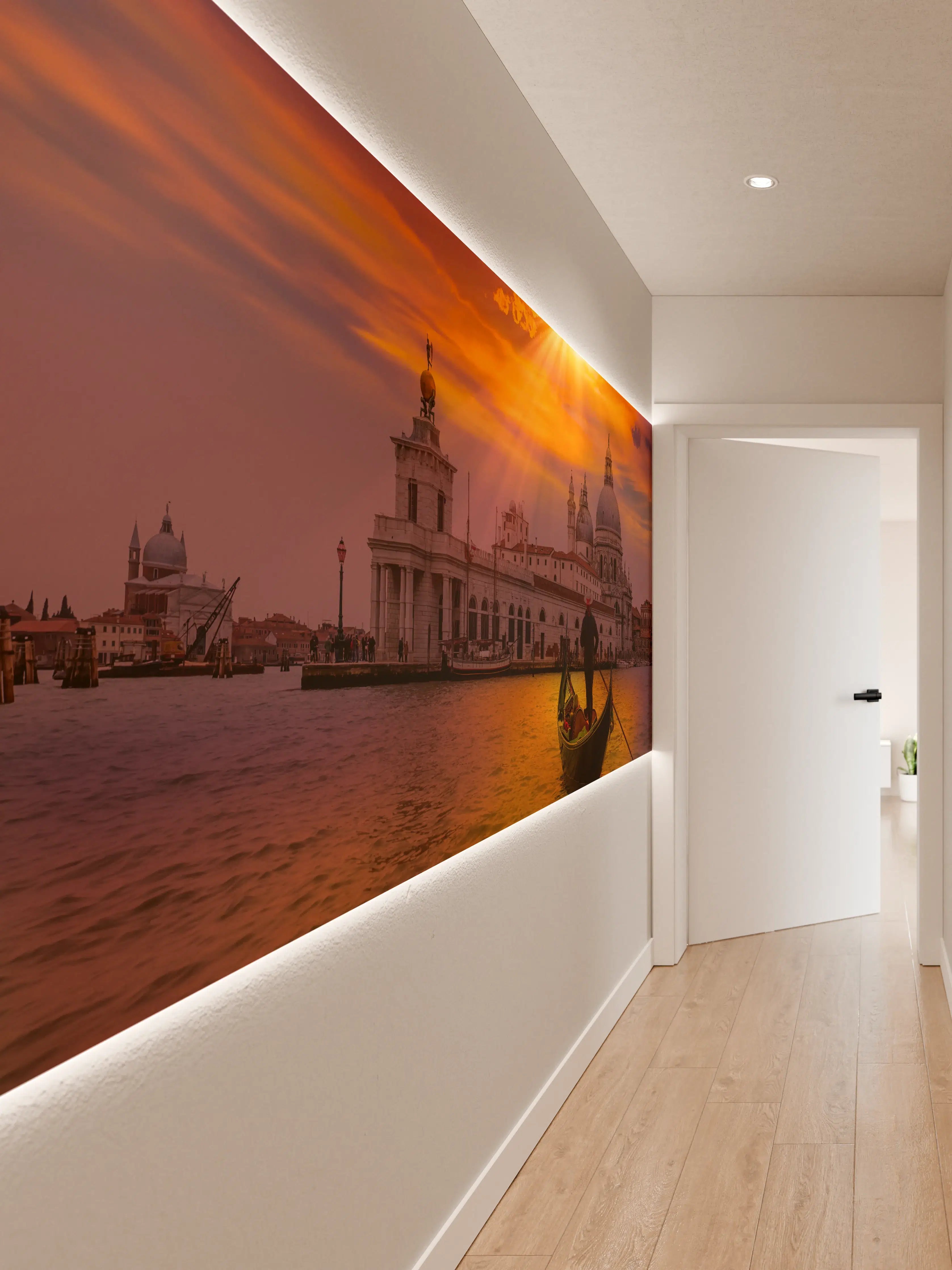 Wandverkleidung Flur - Romantischer Sonnenuntergang in Venedig mit Gondel