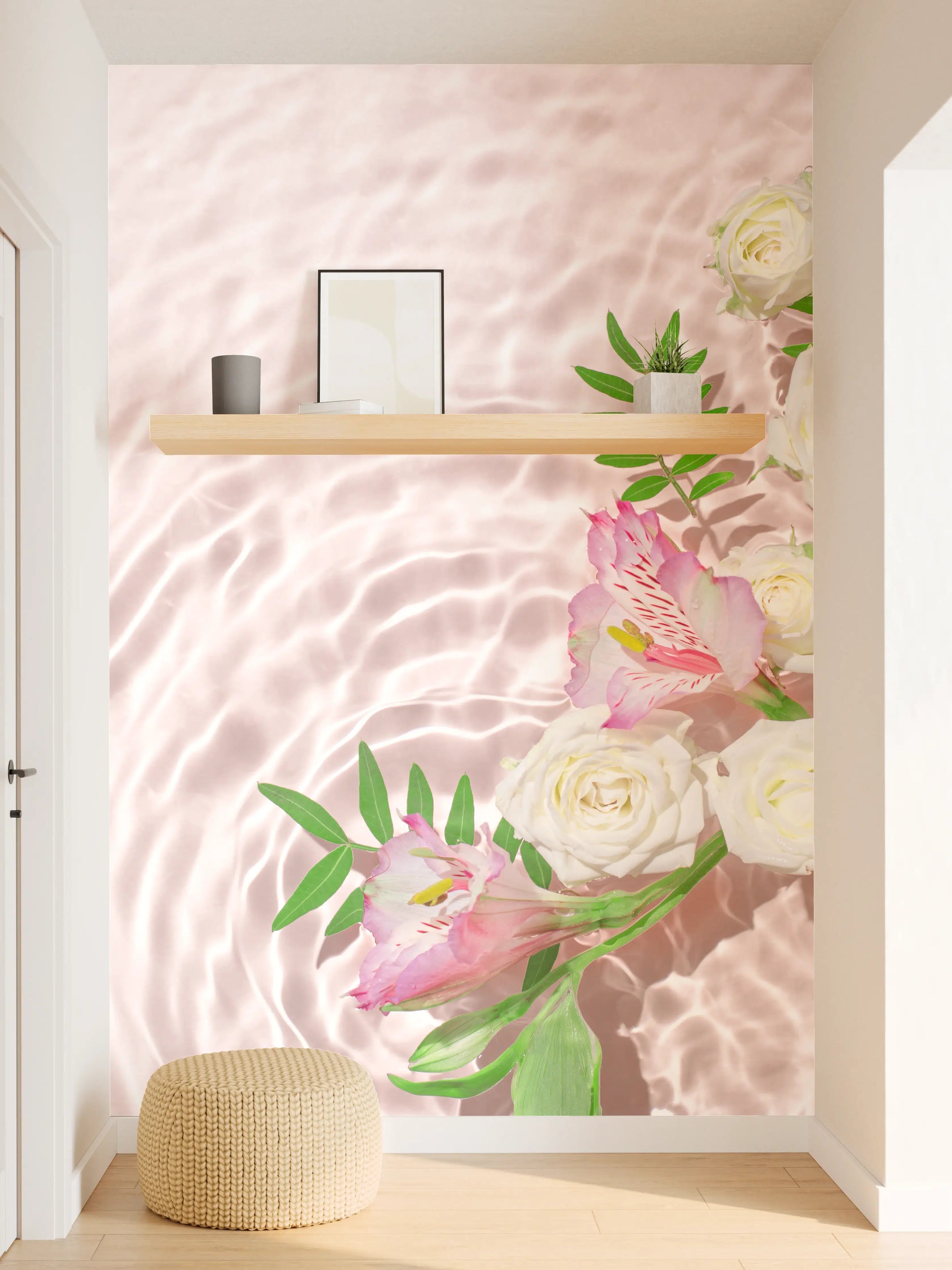 Wandverkleidung Flur - Rosa Blumen auf Wasser