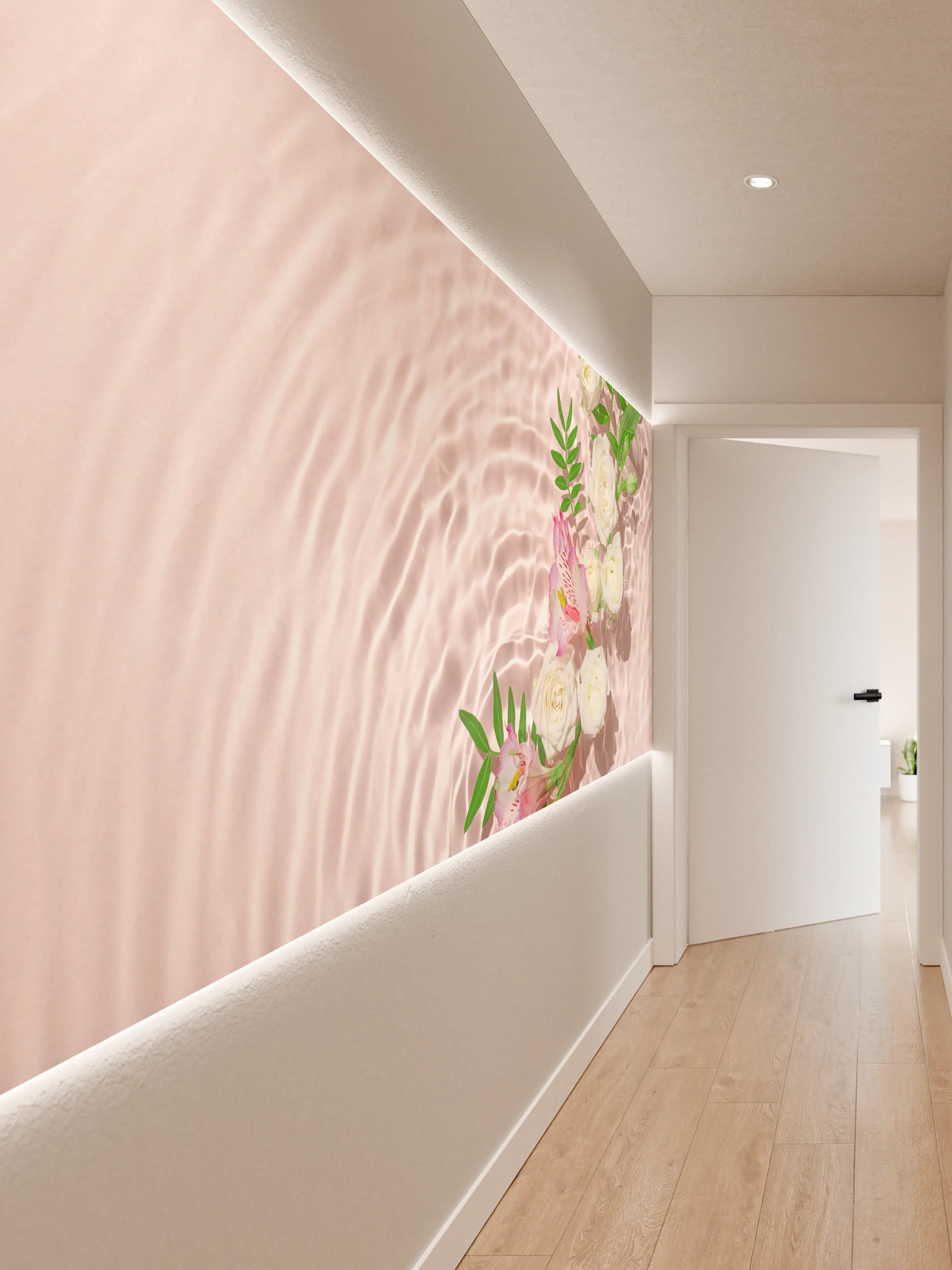 Wandverkleidung Flur - Rosa Blumen auf Wasser
