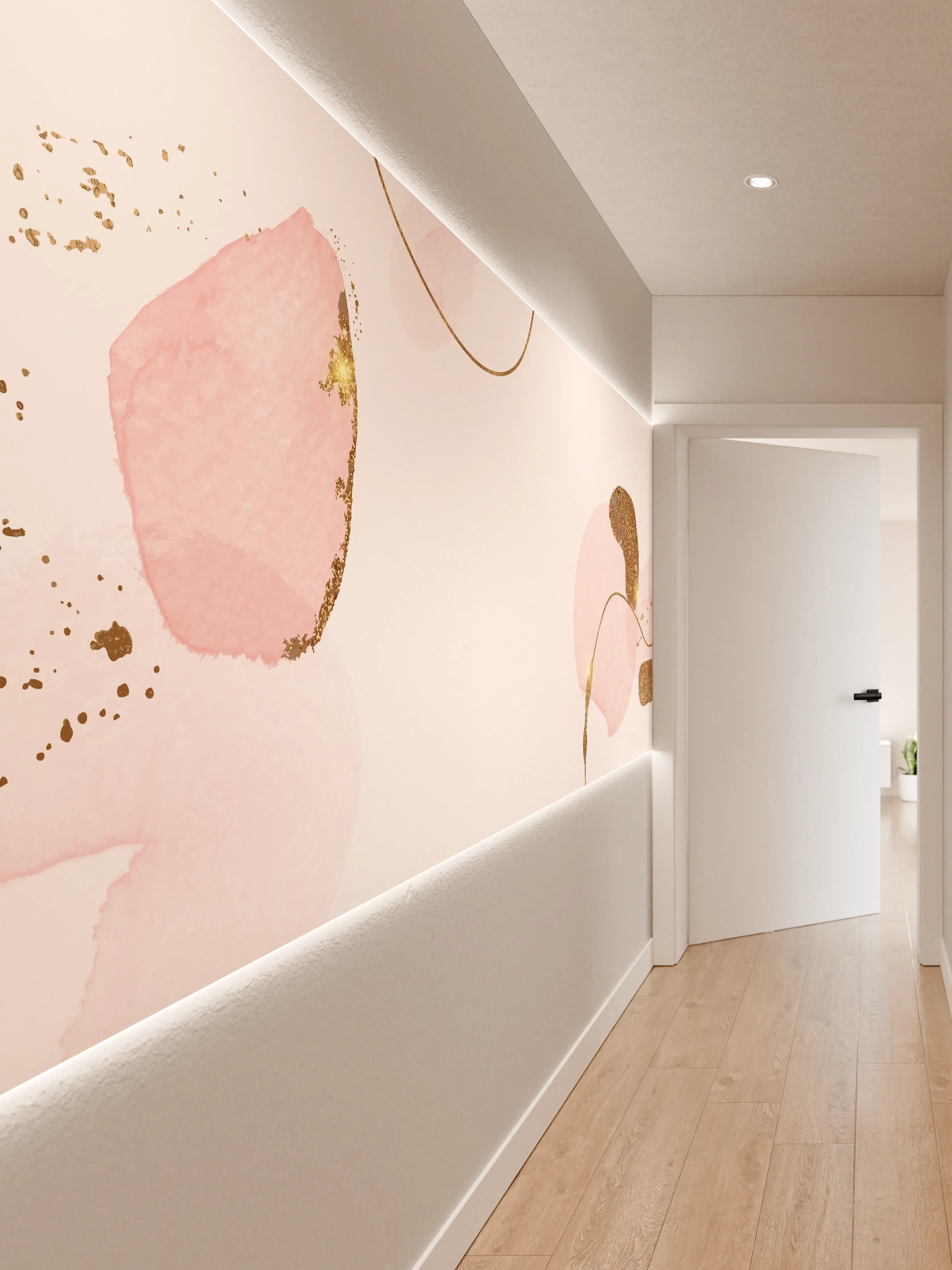 Wandverkleidung Flur - Rosa Gold Akzent Aquarell