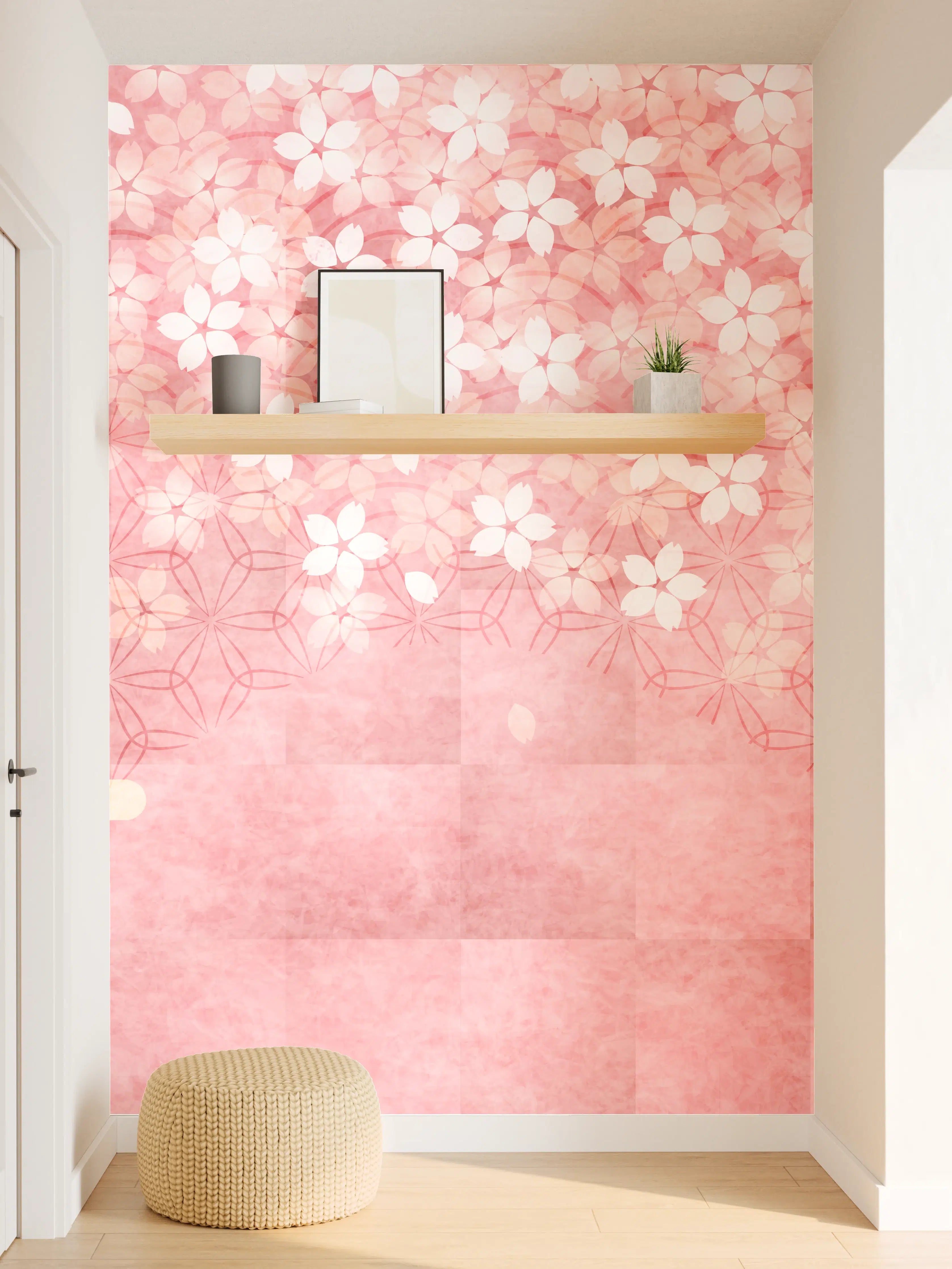 Wandverkleidung Flur - Rosa Kirschblüten Muster