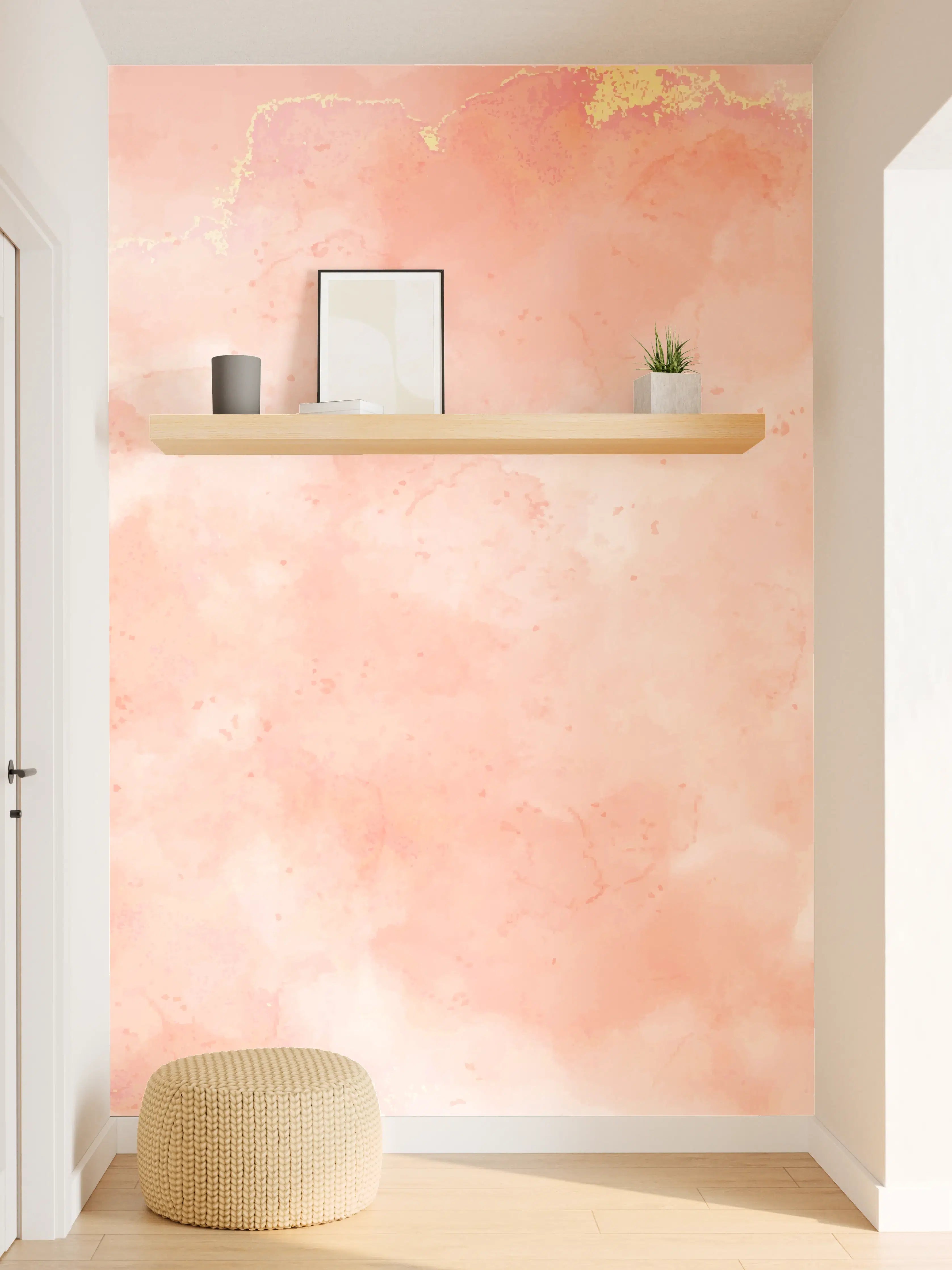 Wandverkleidung Flur - Rosa Marmor Textur mit Goldakzenten