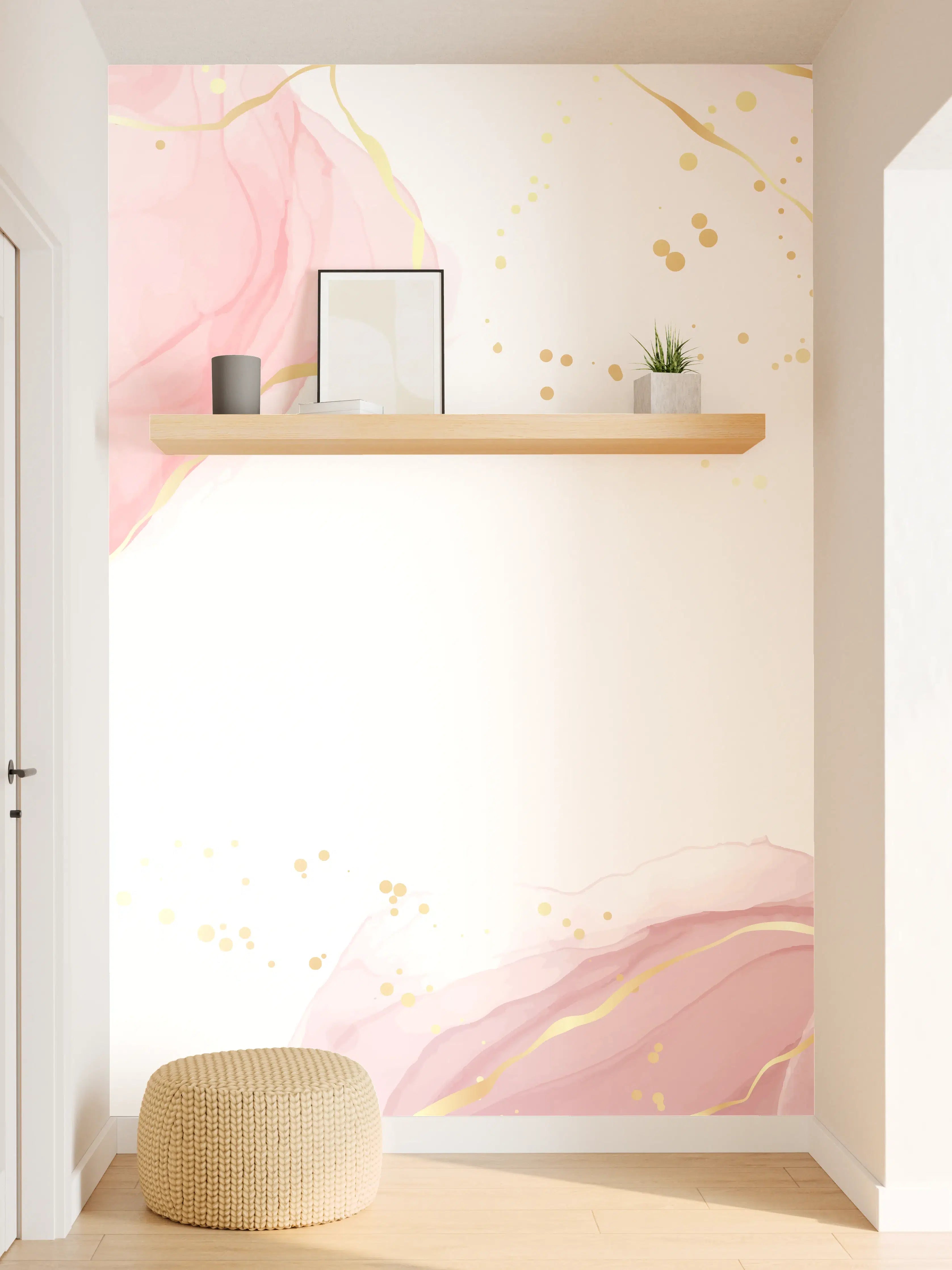 Wandverkleidung Flur - Rosé-Goldene Abstrakte Kunst
