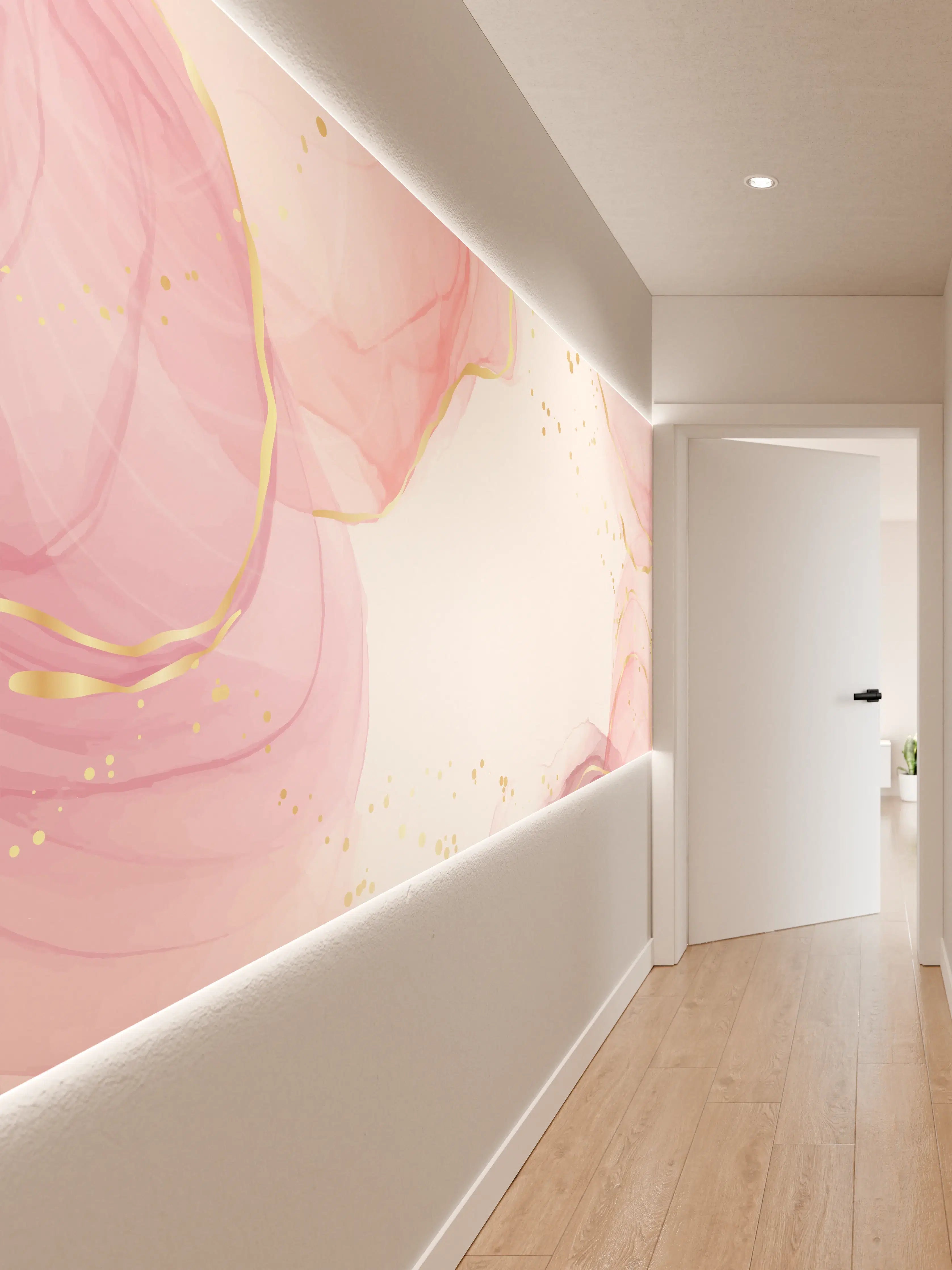 Wandverkleidung Flur - Rosé-Goldene Abstrakte Kunst