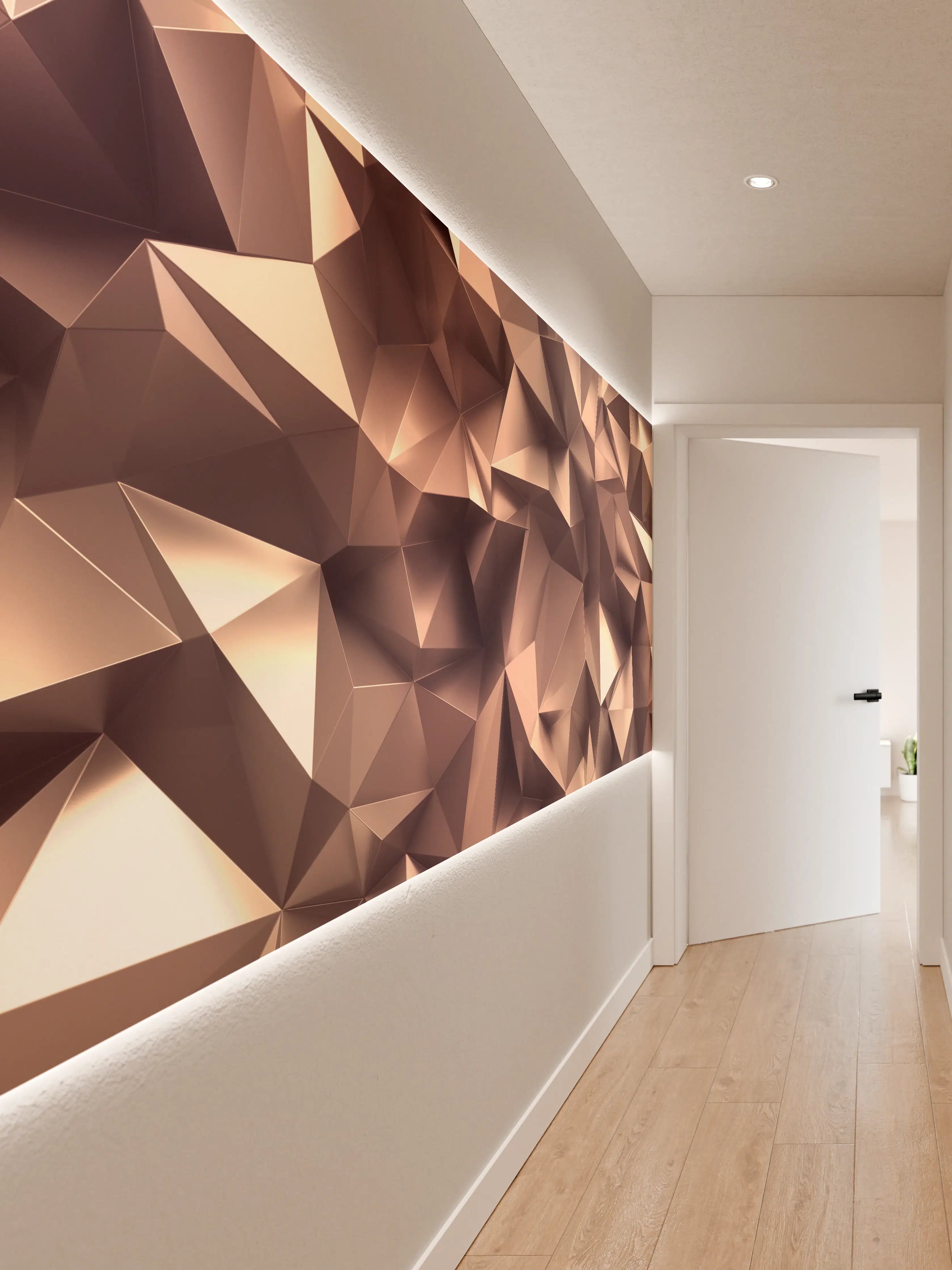 Wandverkleidung Flur - Roségold Kristall-Polygon-Hintergrund