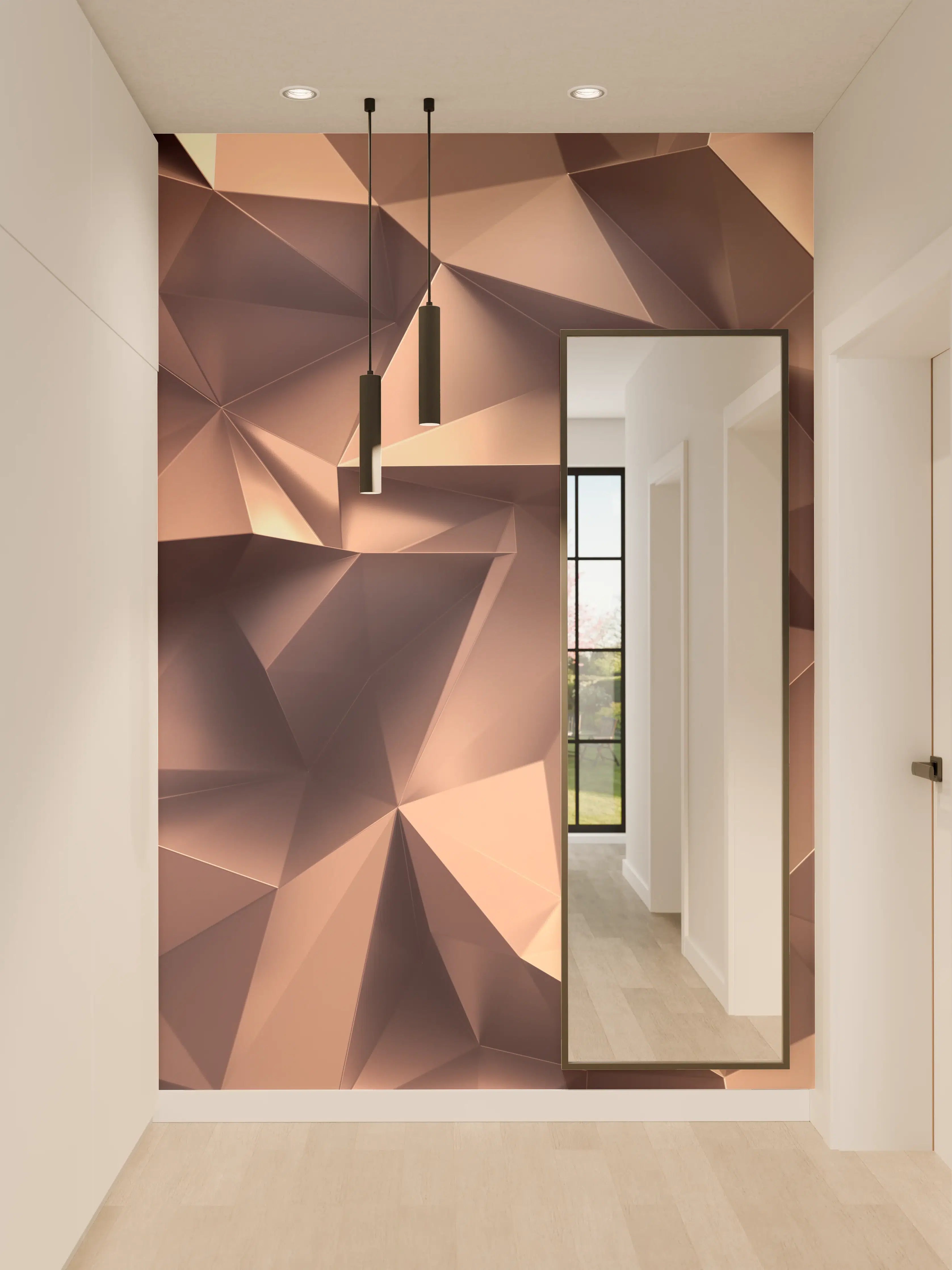 Wandverkleidung Flur - Roségold Kristall-Polygon-Hintergrund