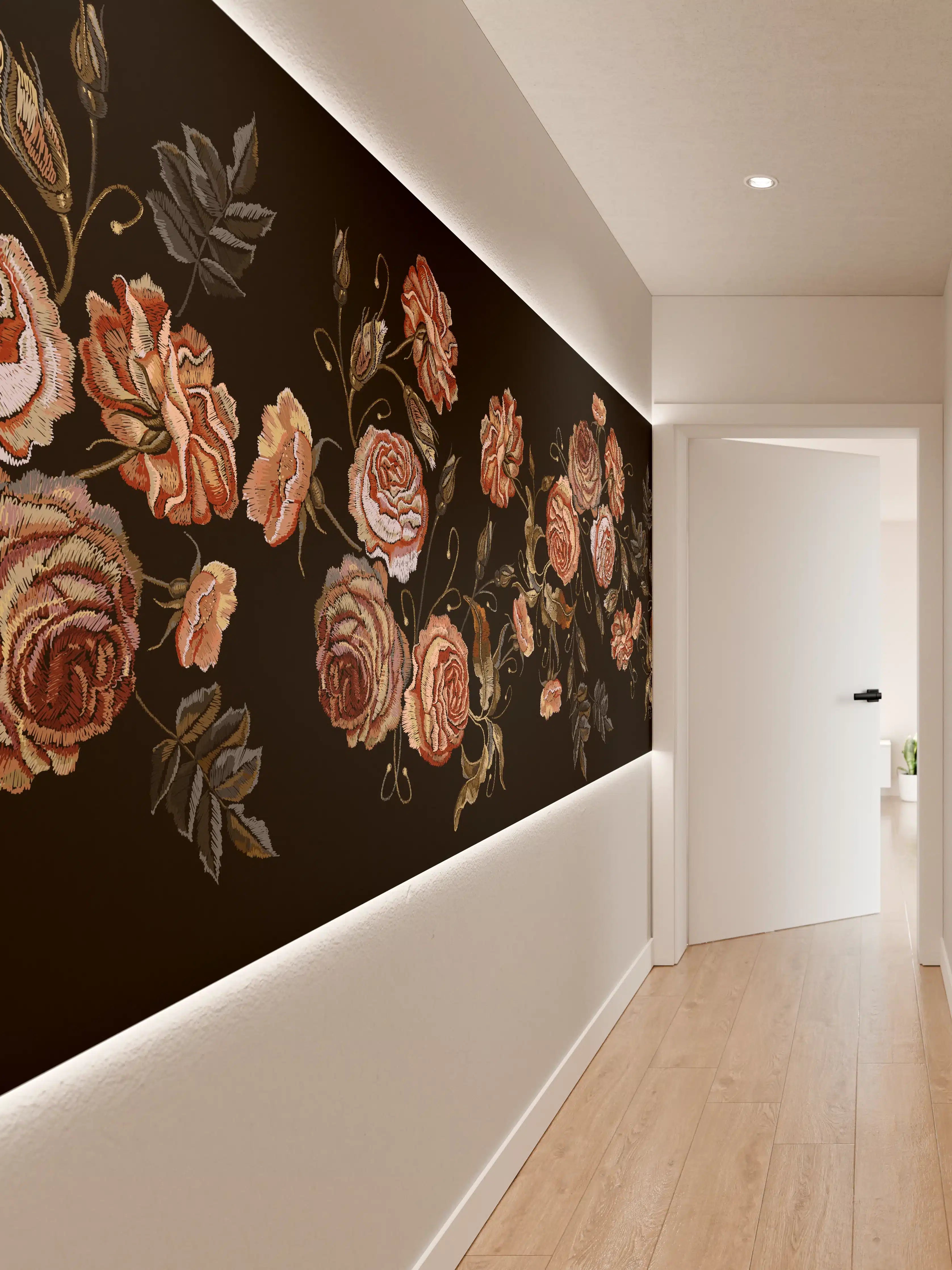 Wandverkleidung Flur - Rosenstickerei Renaissance Schwarz