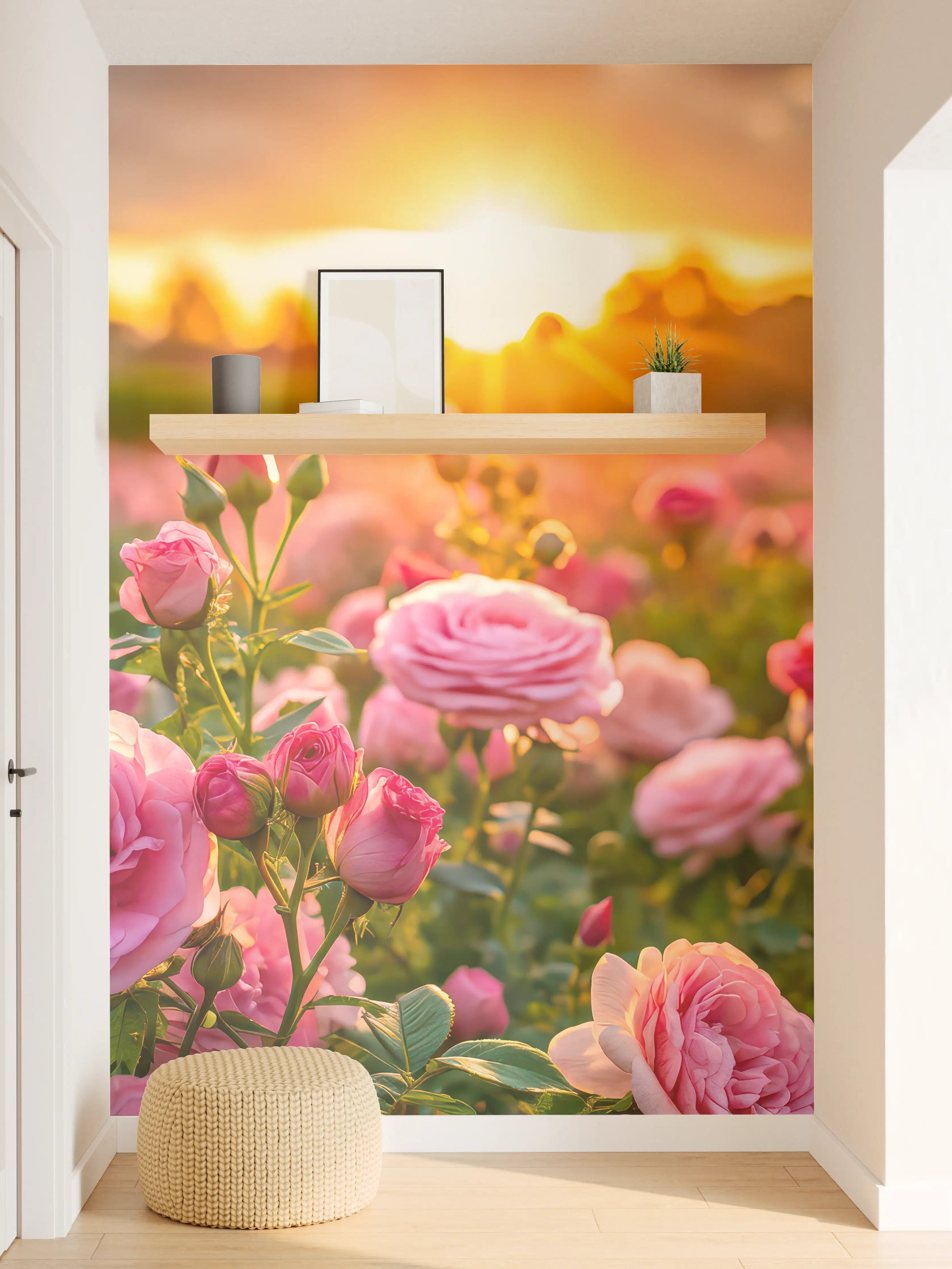 Wandverkleidung Flur - Rosenwiese bei Sonnenuntergang