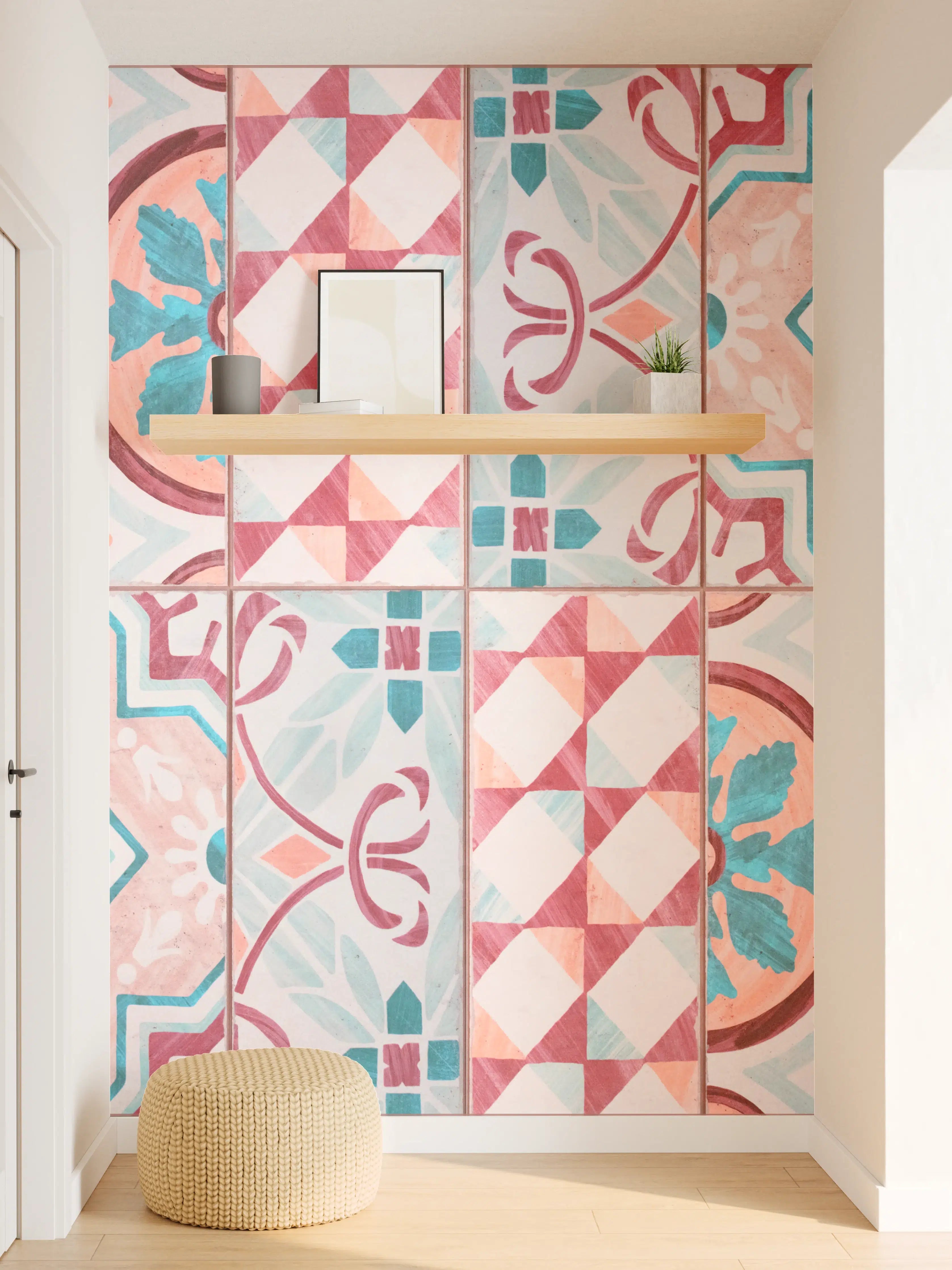 Wandverkleidung Flur - Rot-türkises rechteckiges Mosaik