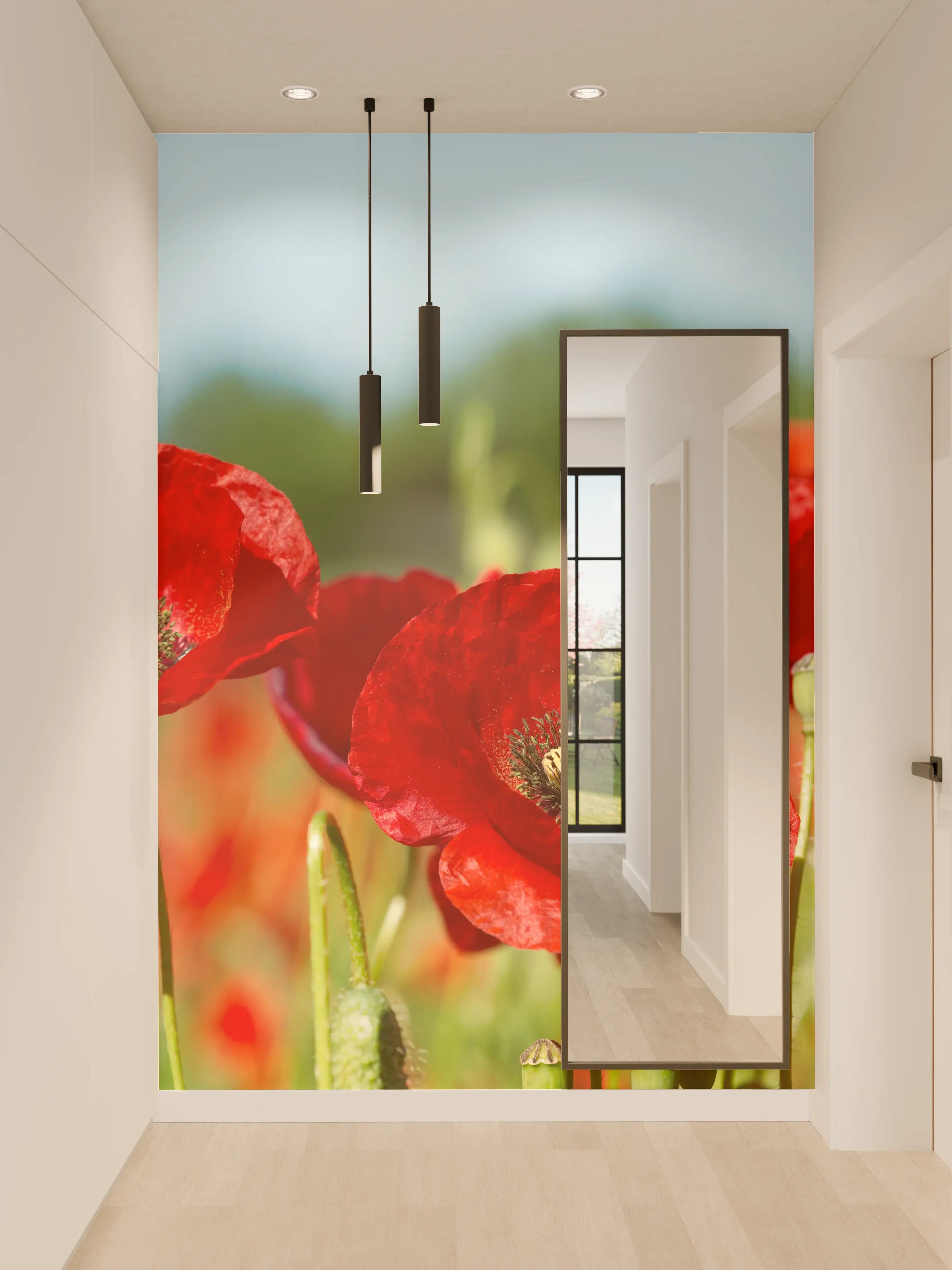 Wandverkleidung Flur - Rote Mohnblumen auf einem Feld