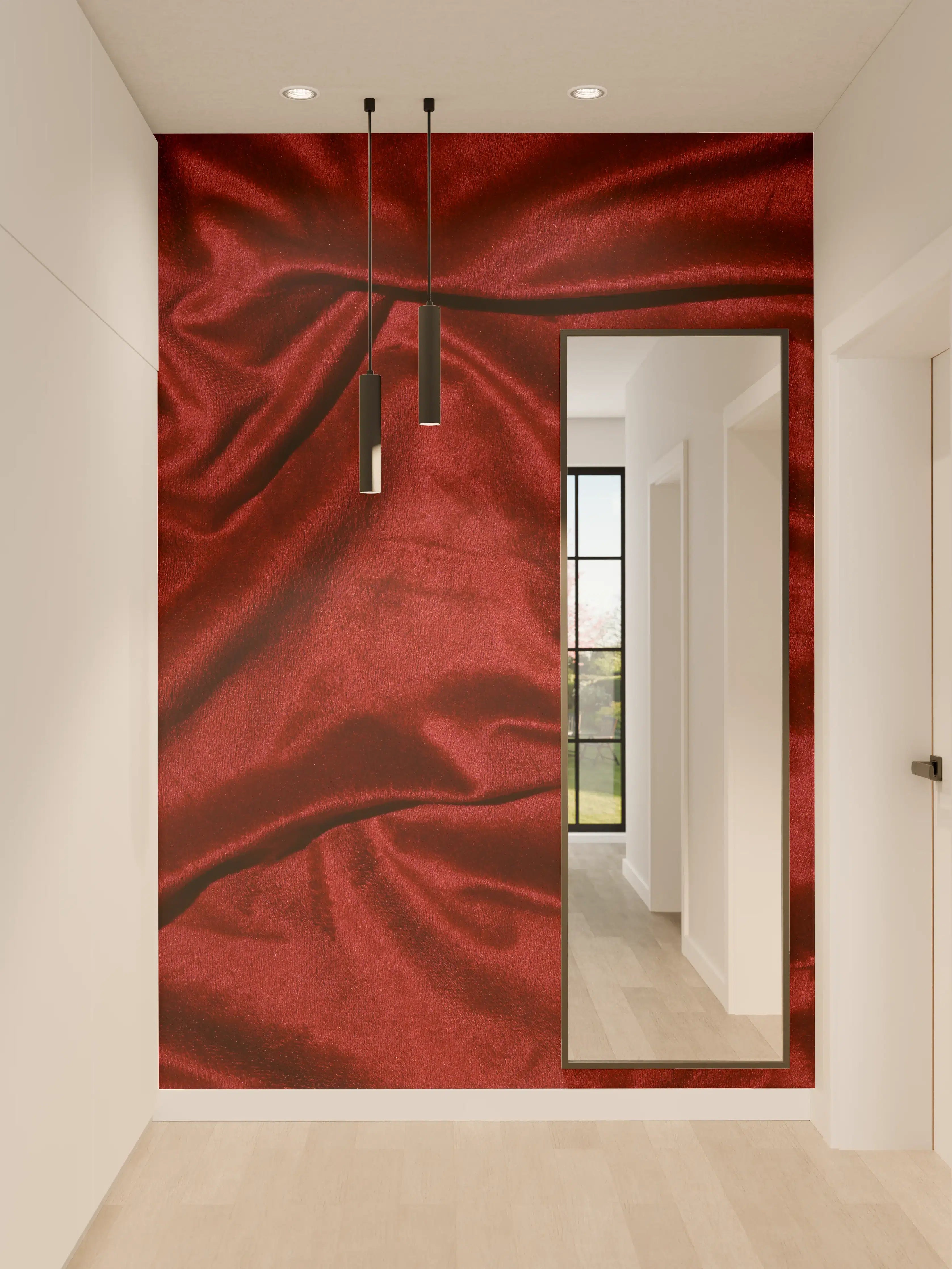 Wandverkleidung Flur - Rote Satin Seide