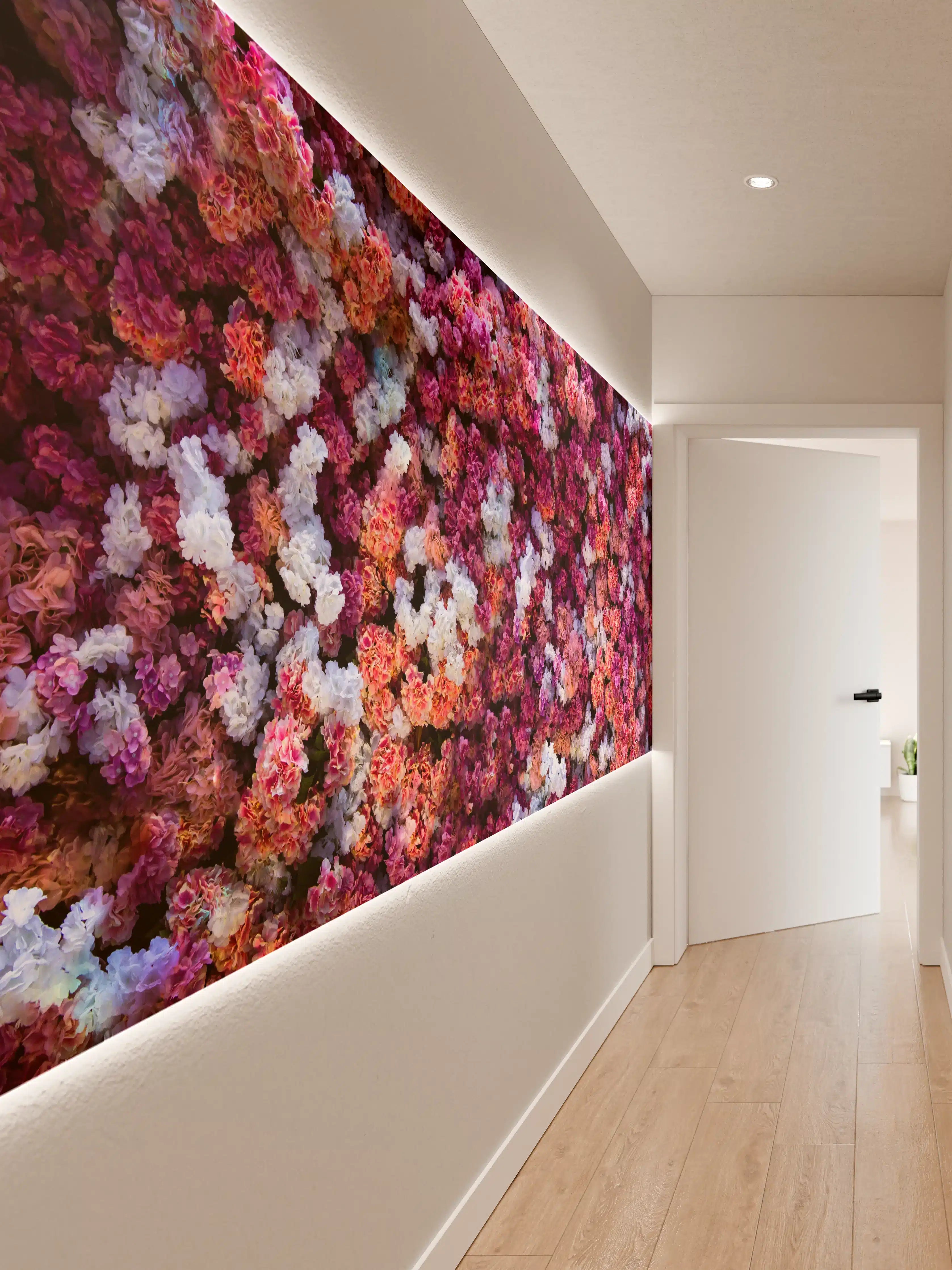 Wandverkleidung Flur - Rote-Weiße Blumenwand Natur