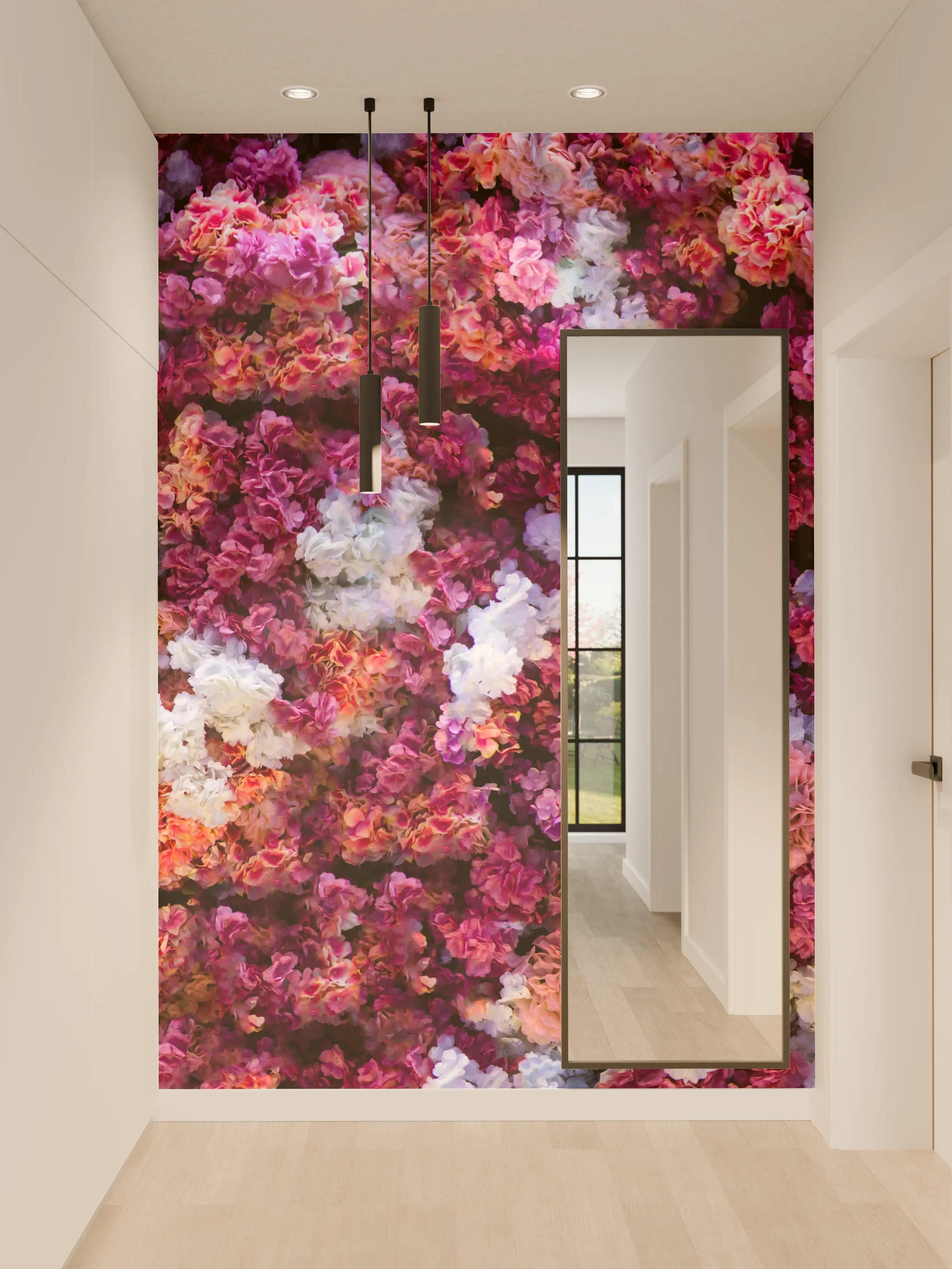 Wandverkleidung Flur - Rote-Weiße Blumenwand Natur