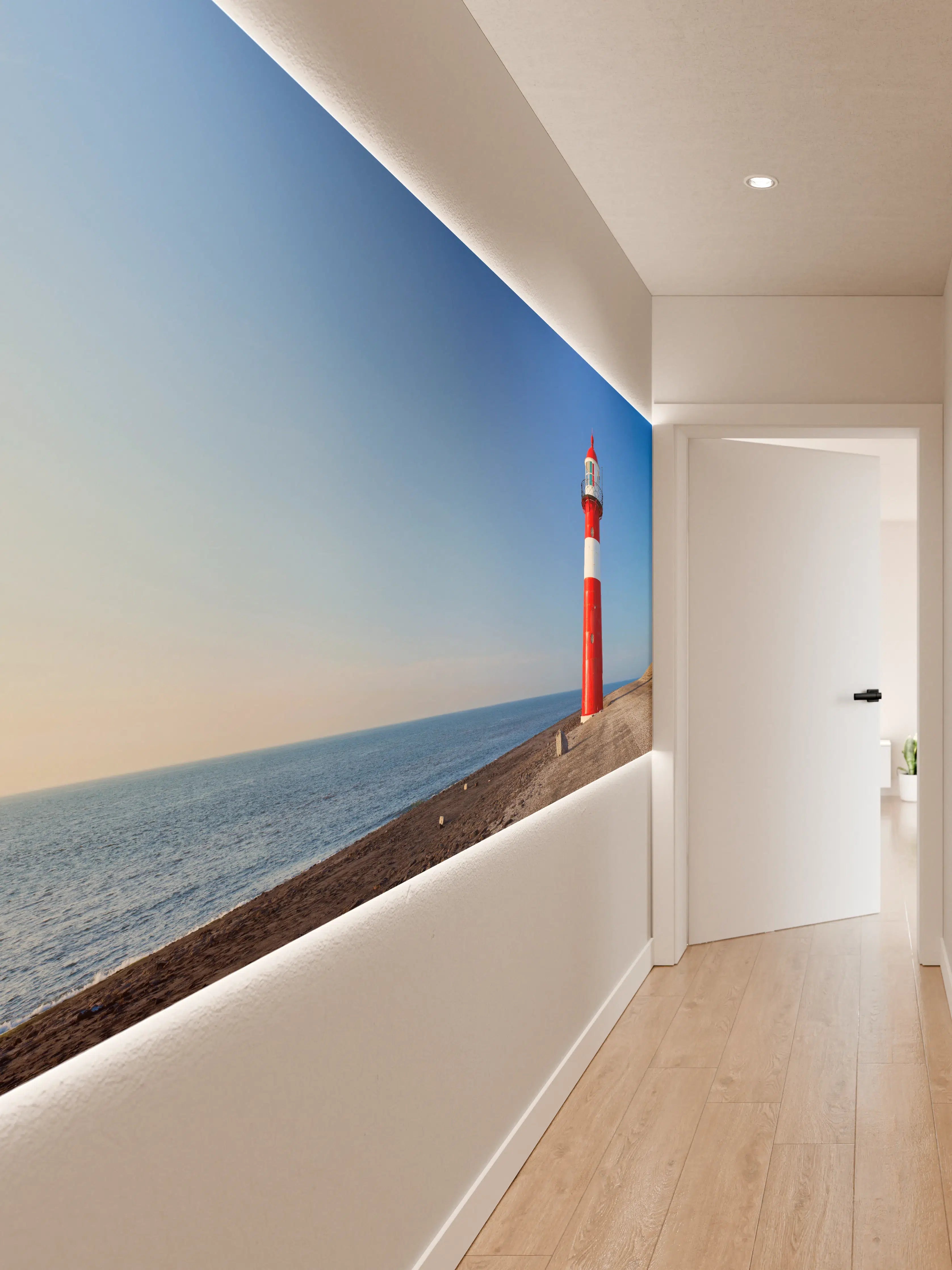Wandverkleidung Flur - Roter Leuchtturm am Meer