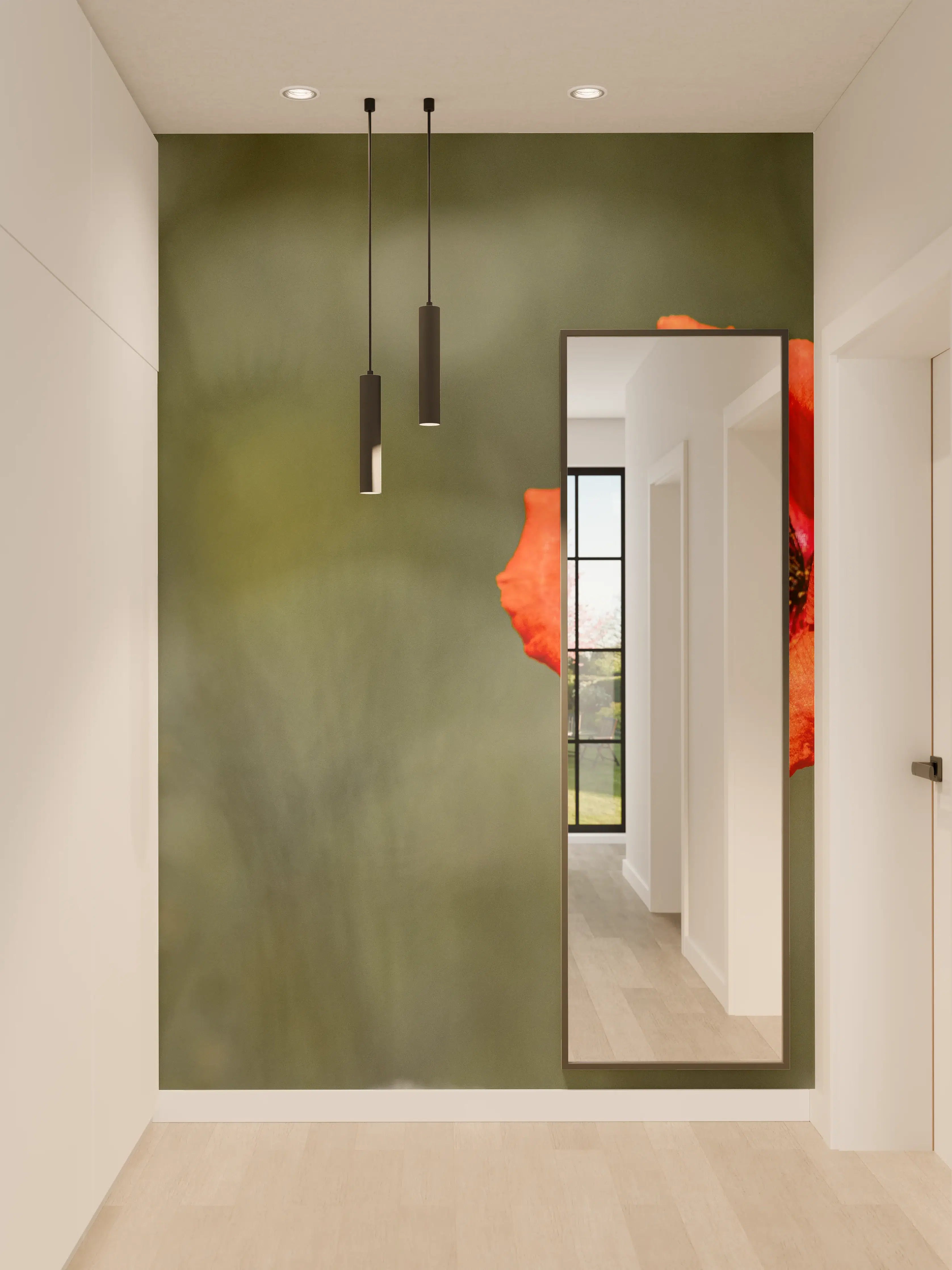 Wandverkleidung Flur - Roter Mohn inmitten des Grüns