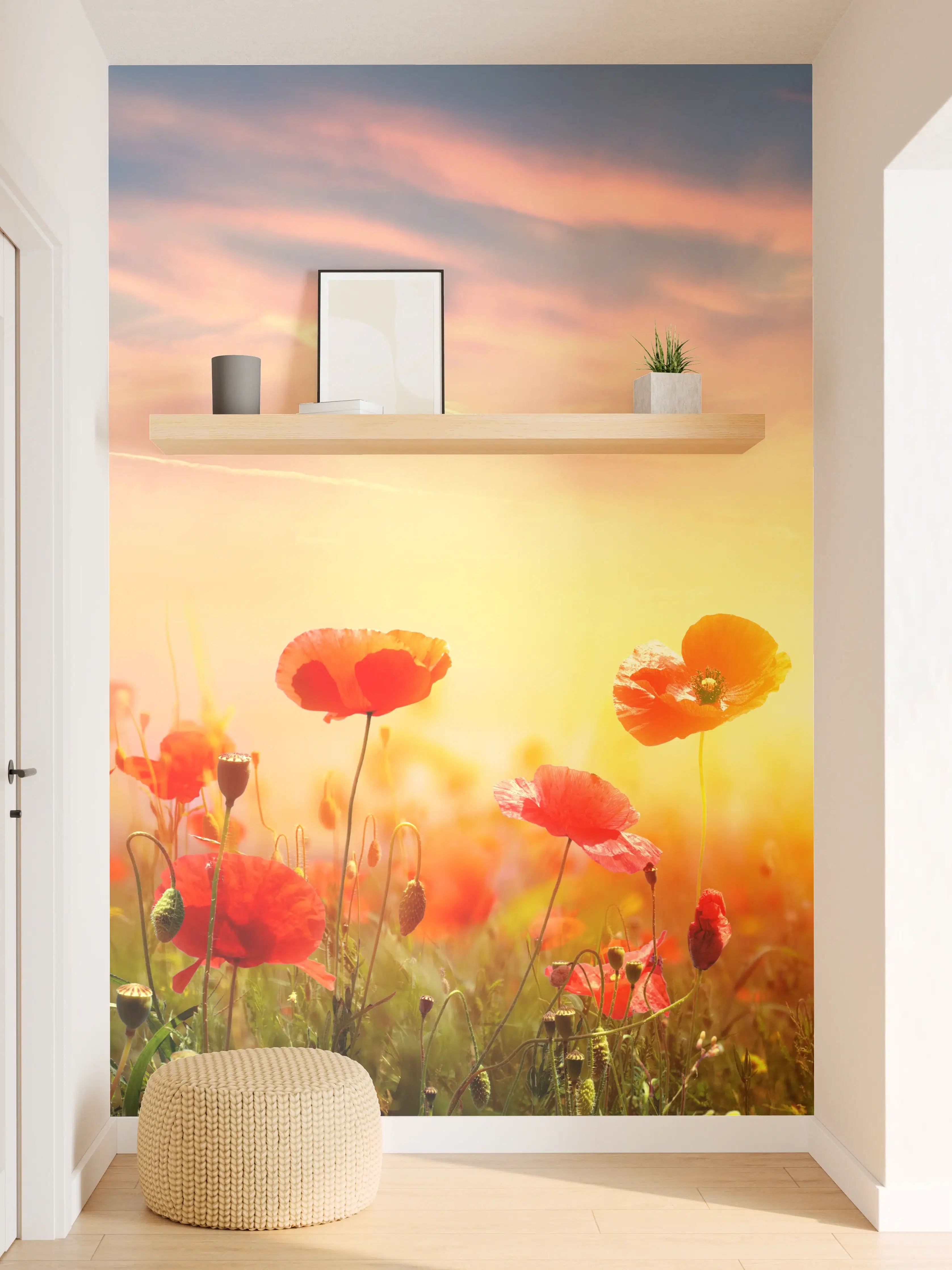 Wandverkleidung Flur - Roter Mohnfeld Sonnenaufgang