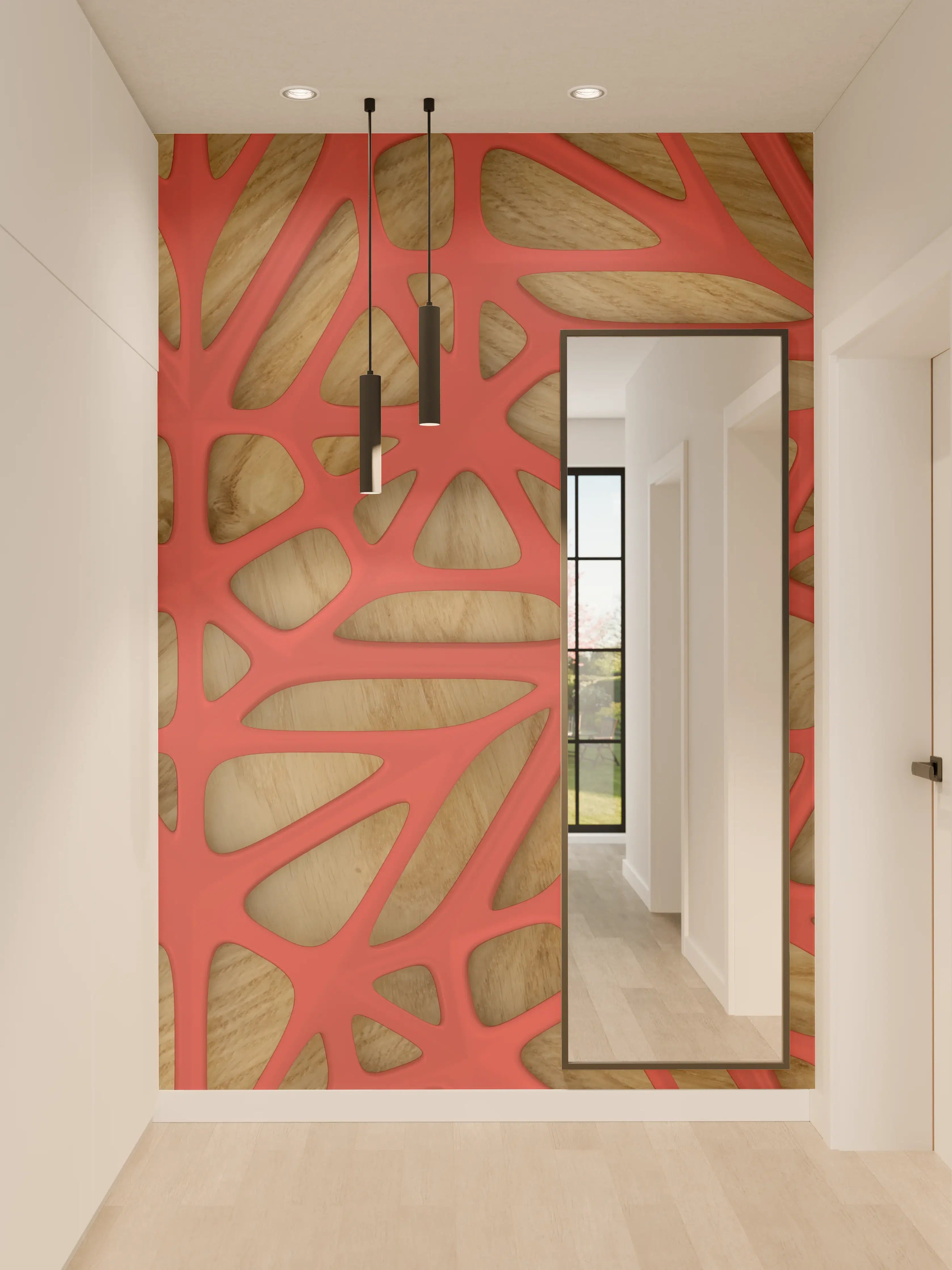 Wandverkleidung Flur - Rotes Gitter Muster