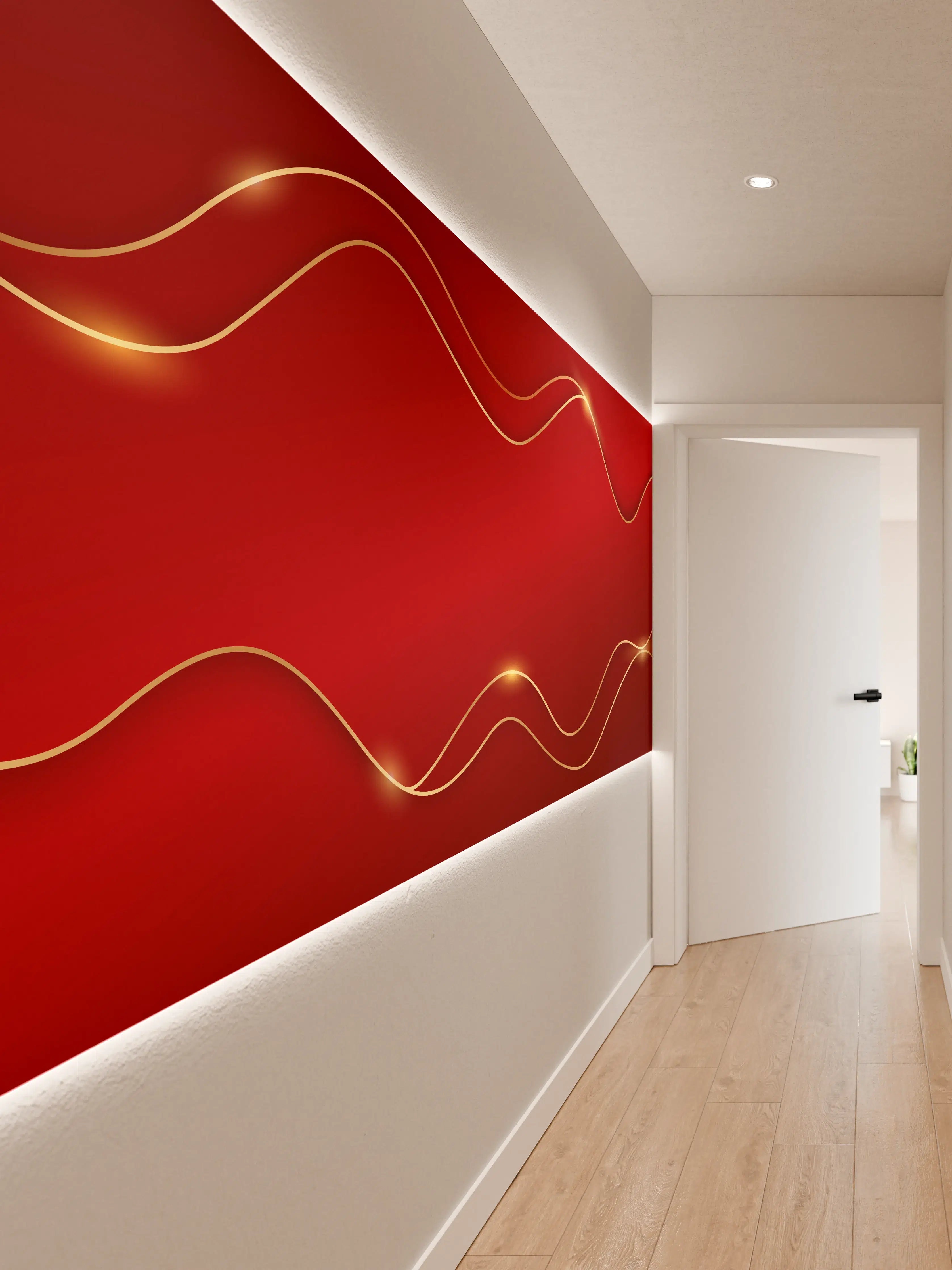 Wandverkleidung Flur - Rotes Luxus-Design mit Goldakzenten