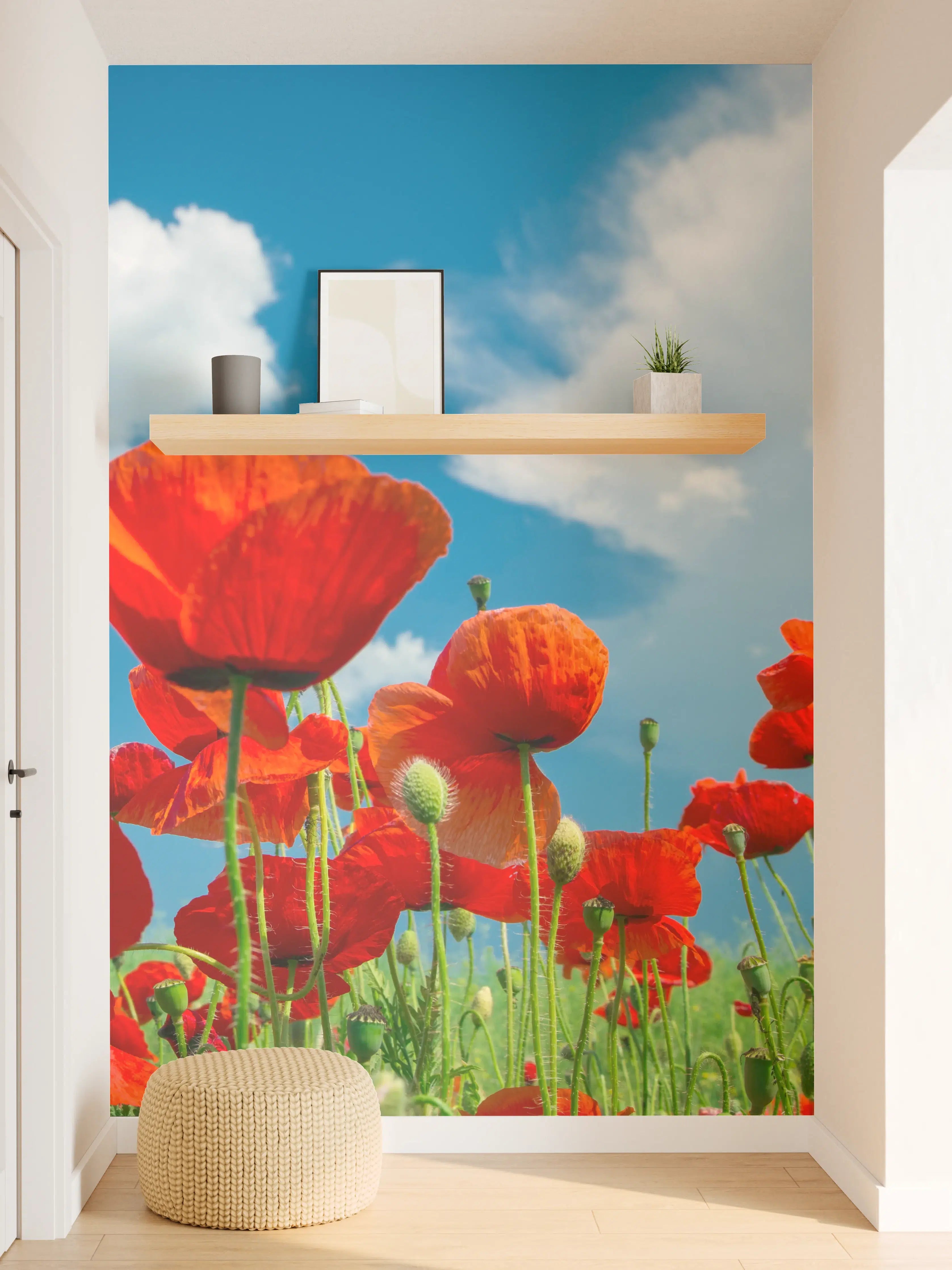 Wandverkleidung Flur - Rotes Mohnblumenfeld
