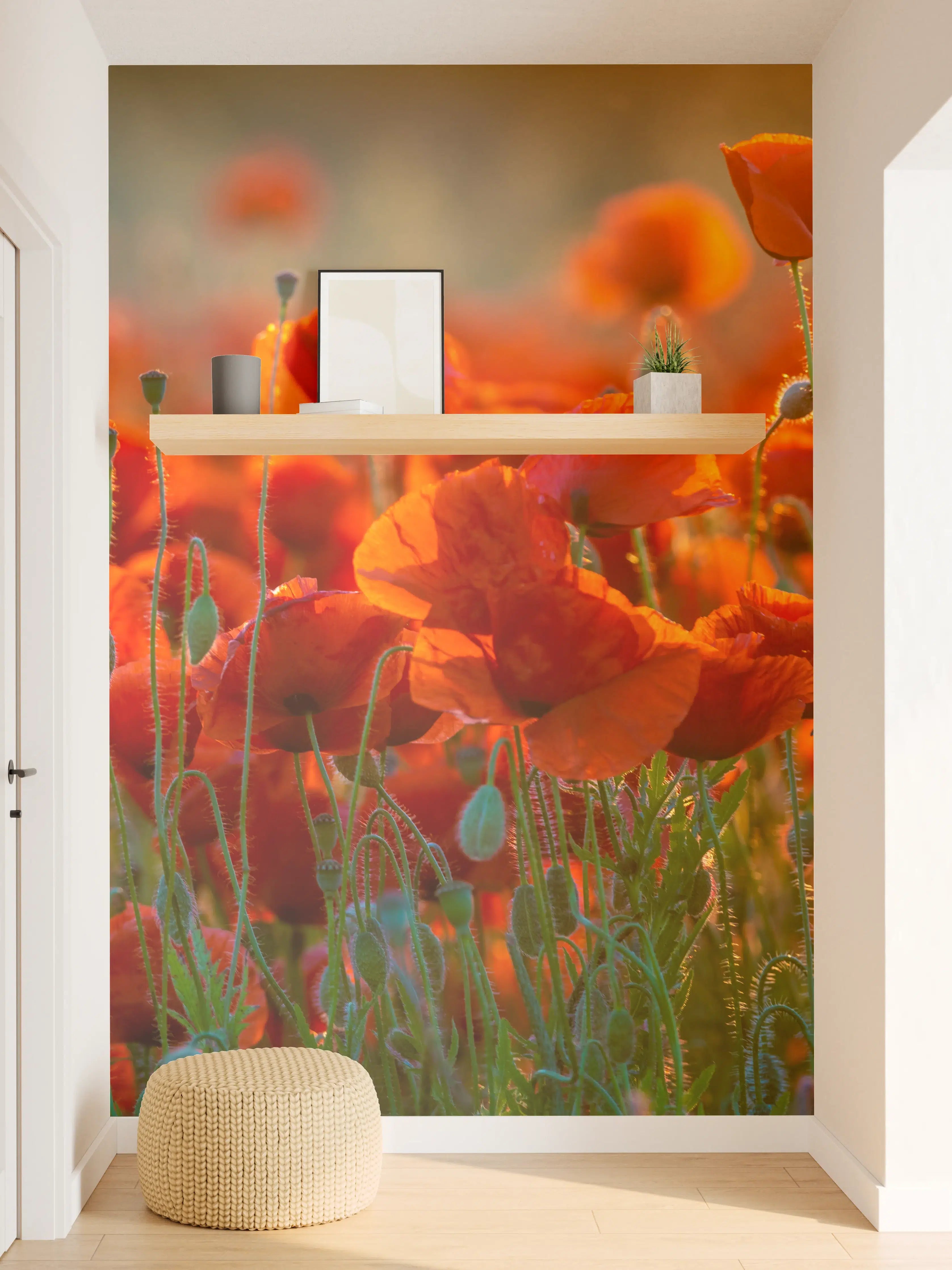 Wandverkleidung Flur - Rotes Mohnfeld Panorama
