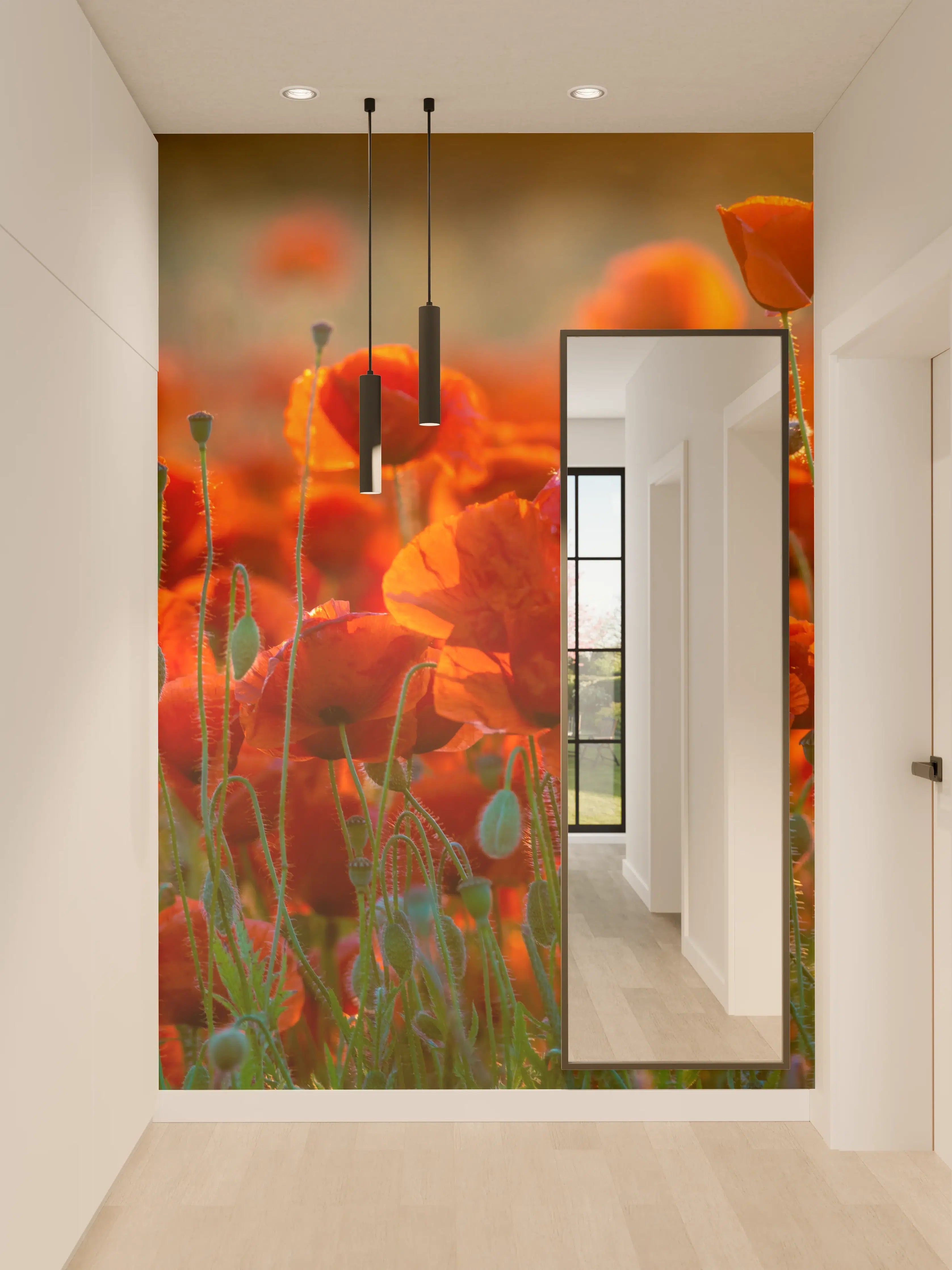 Wandverkleidung Flur - Rotes Mohnfeld Panorama