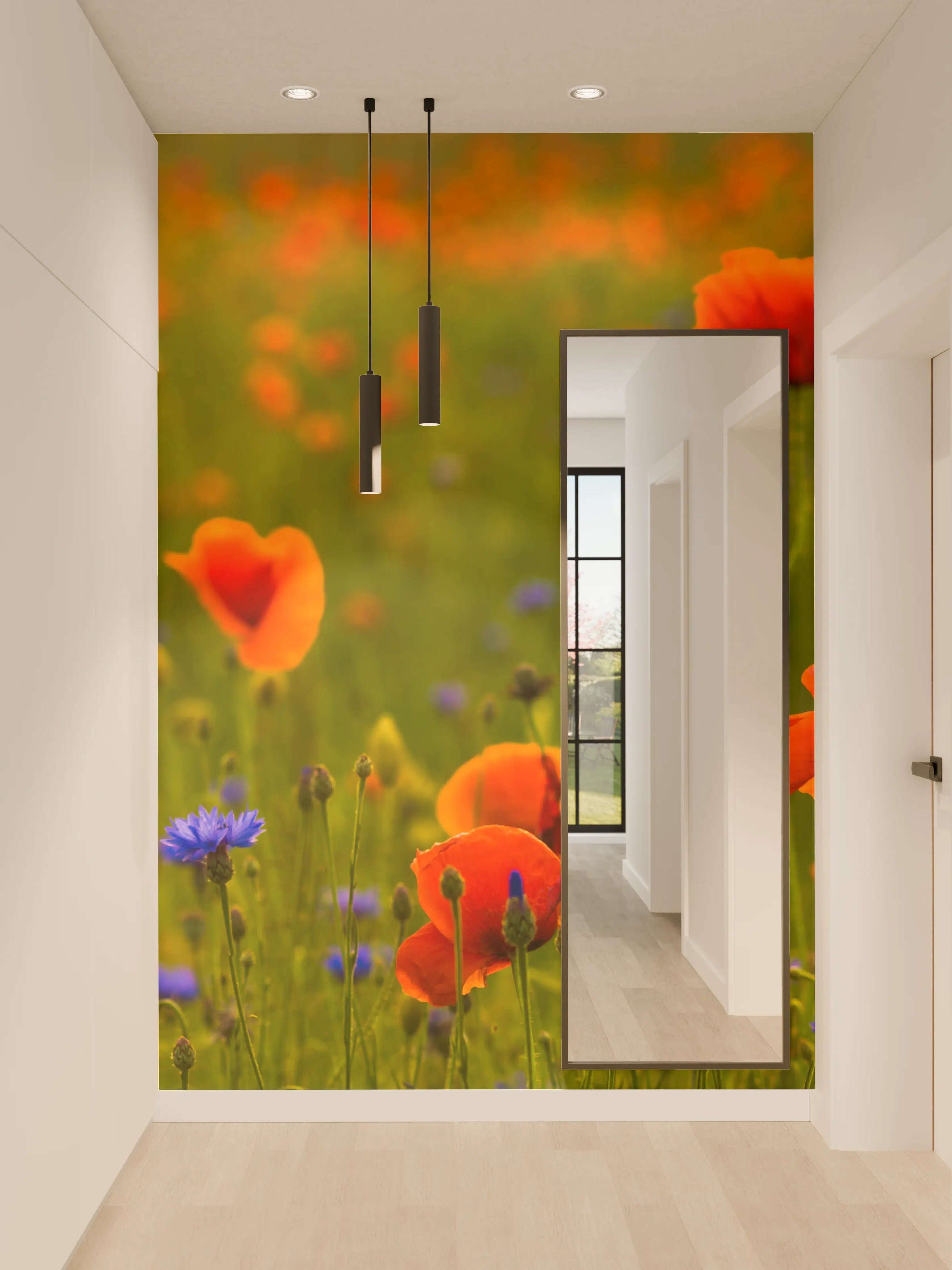 Wandverkleidung Flur - Rotes Mohnfeld mit Kornblumen