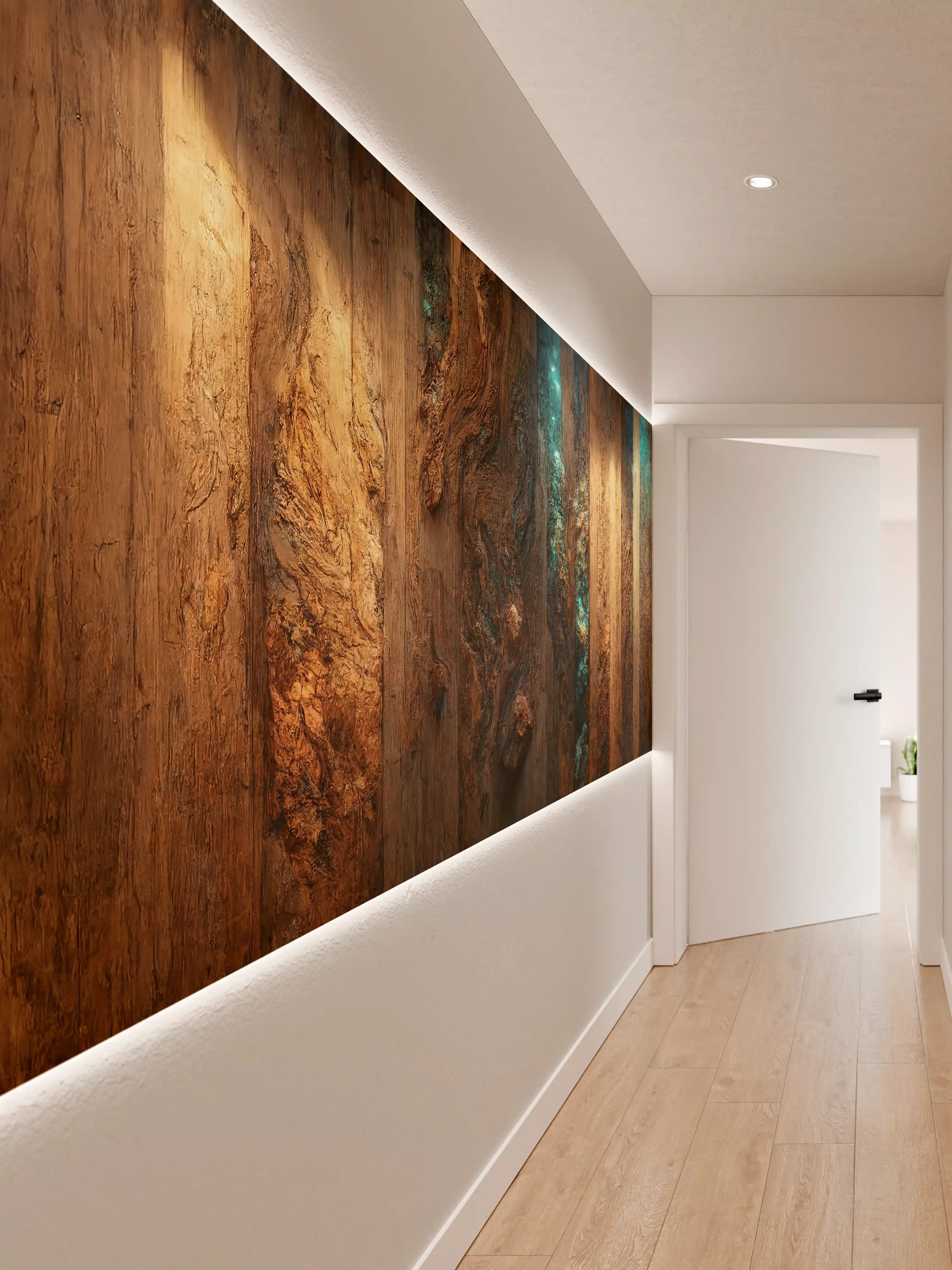 Wandverkleidung Flur - Rustikale Holzwand mit Beleuchtung