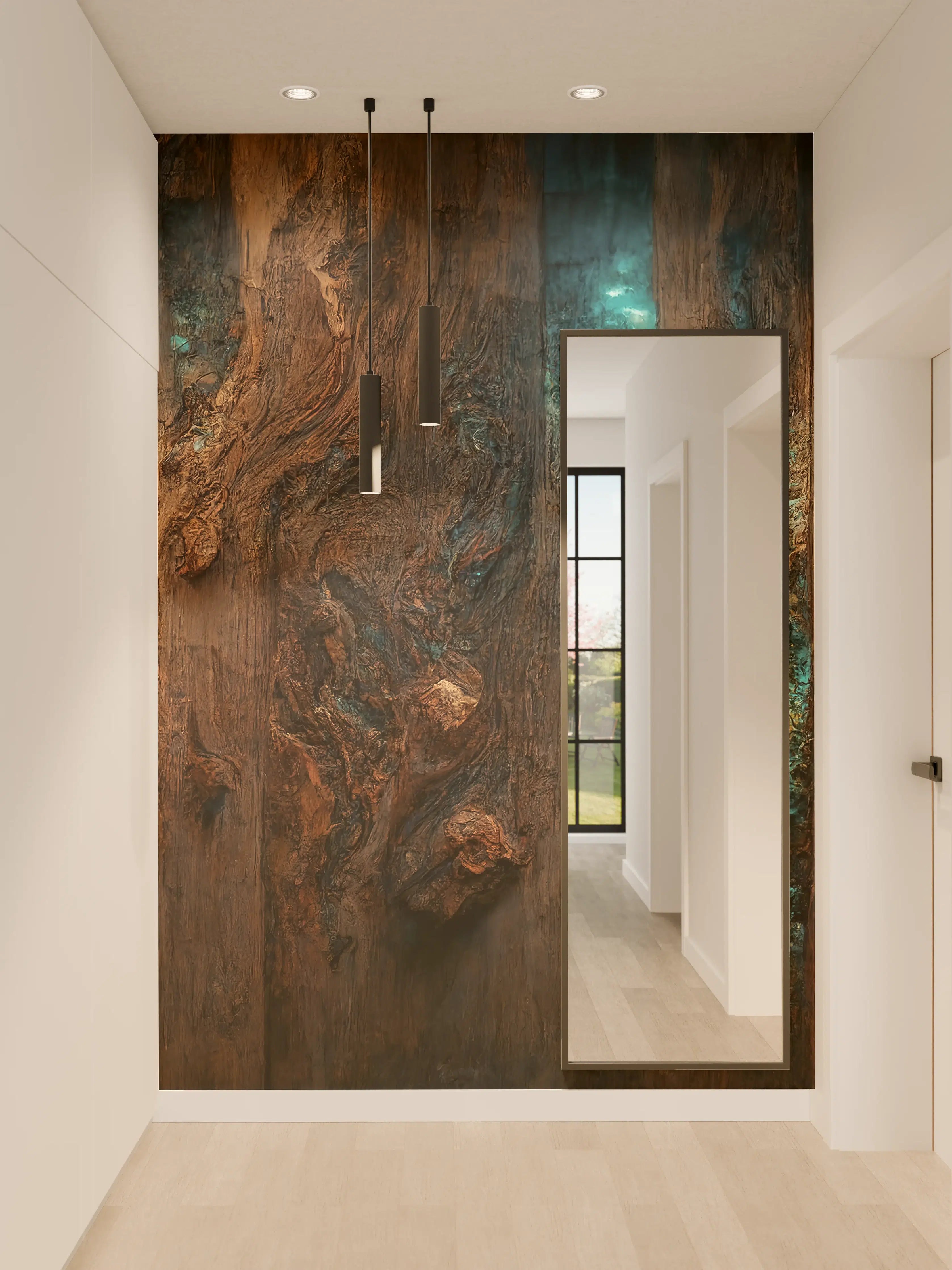 Wandverkleidung Flur - Rustikale Holzwand mit Beleuchtung