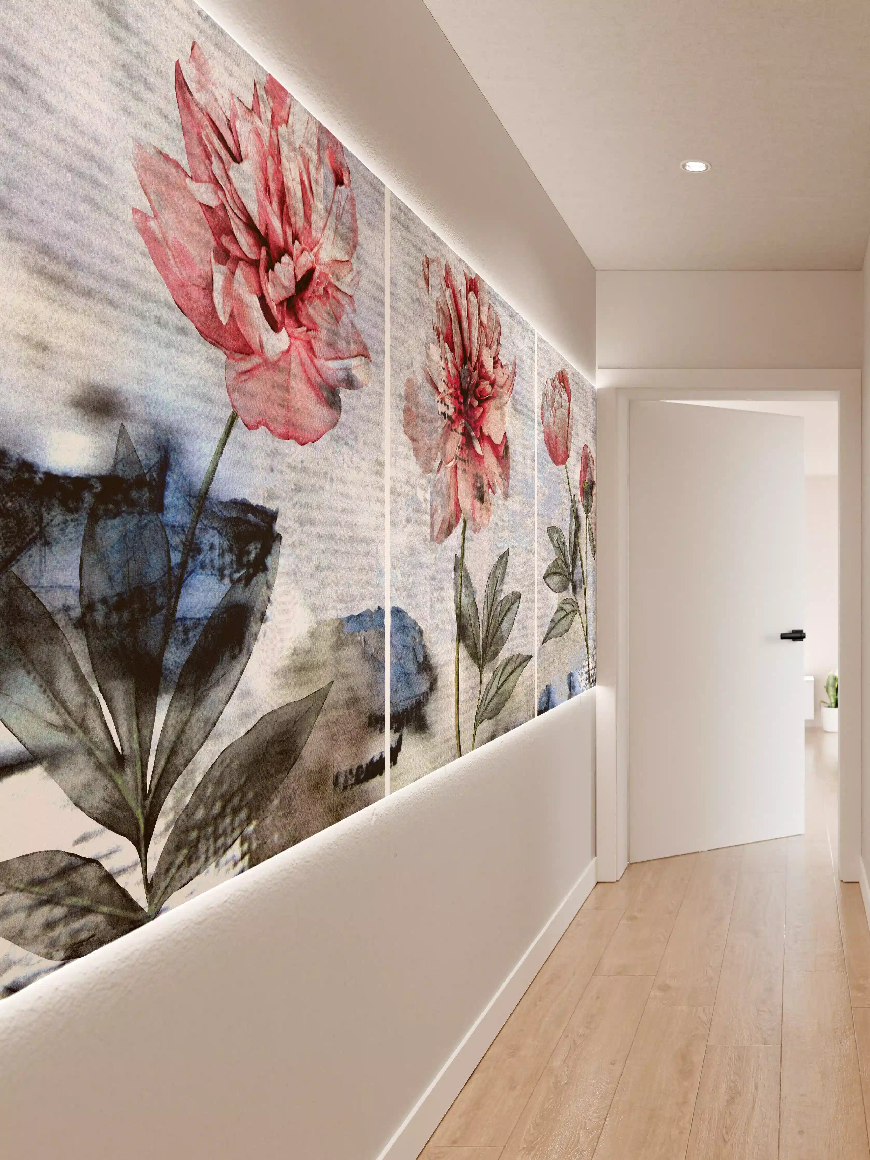 Wandverkleidung Flur - Sammlung von rosa Blumen - Ölgemälden