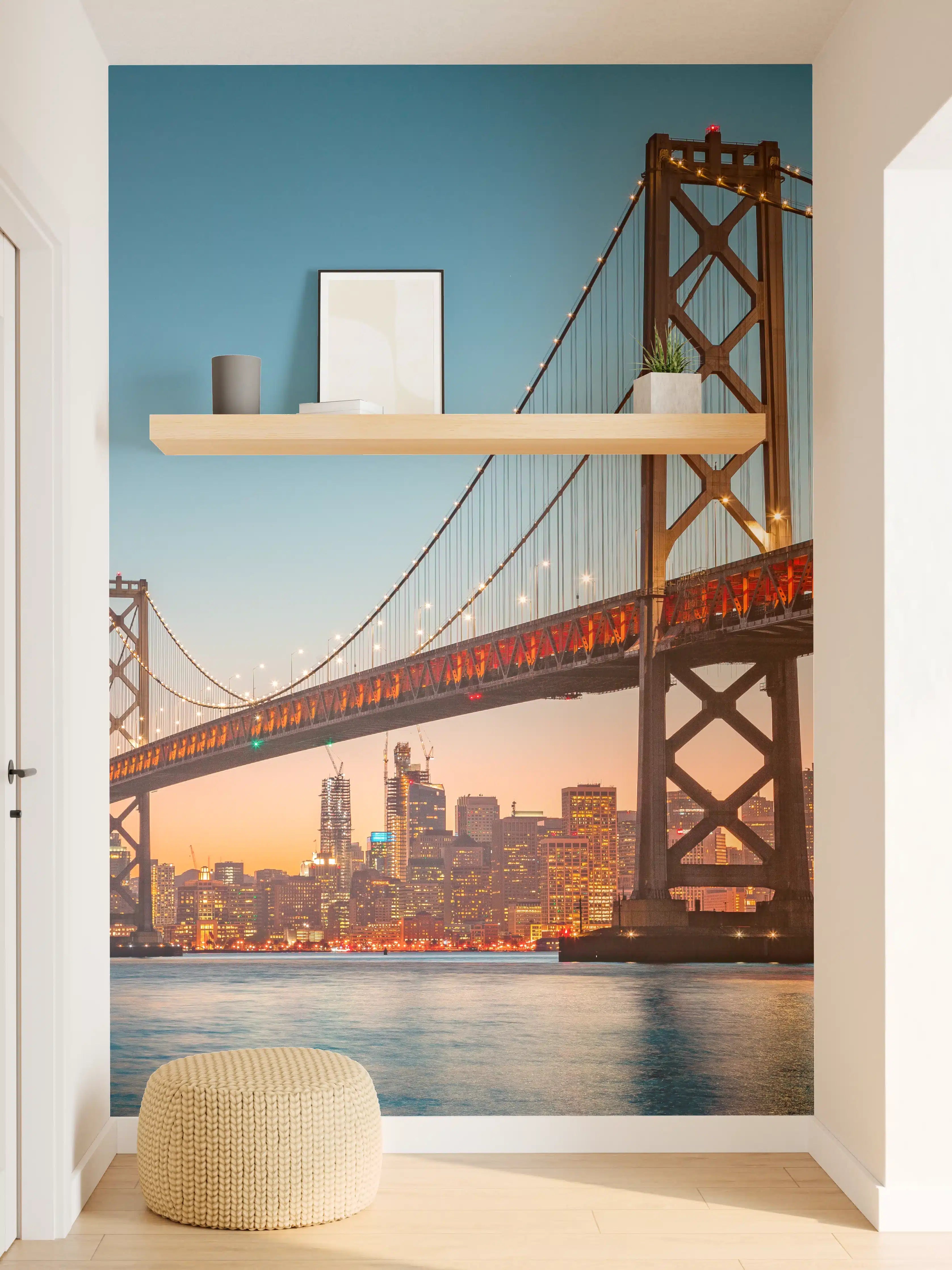 Wandverkleidung Flur - San Francisco Bay Bridge bei Sonnenuntergang