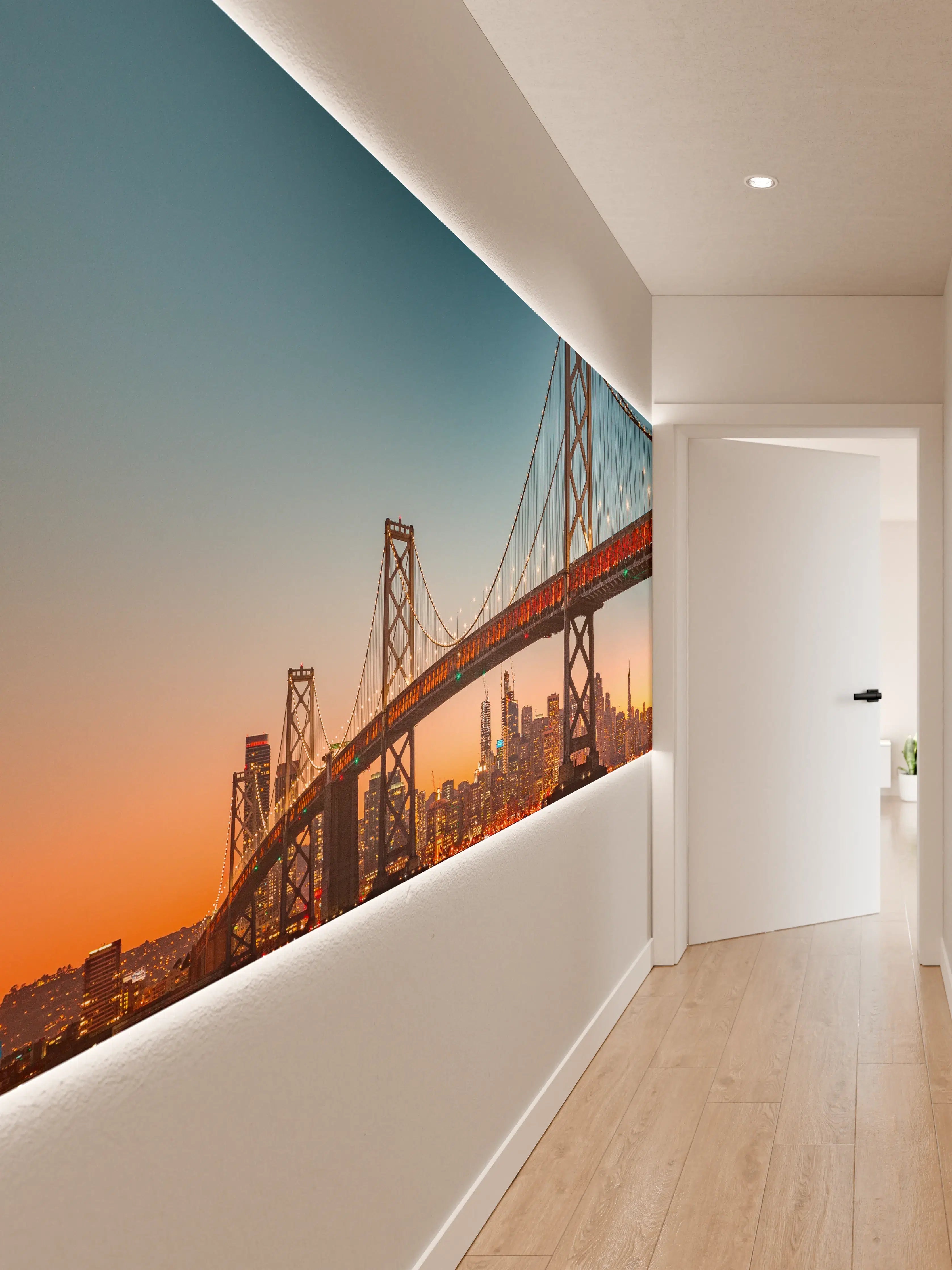 Wandverkleidung Flur - San Francisco Bay Bridge bei Sonnenuntergang