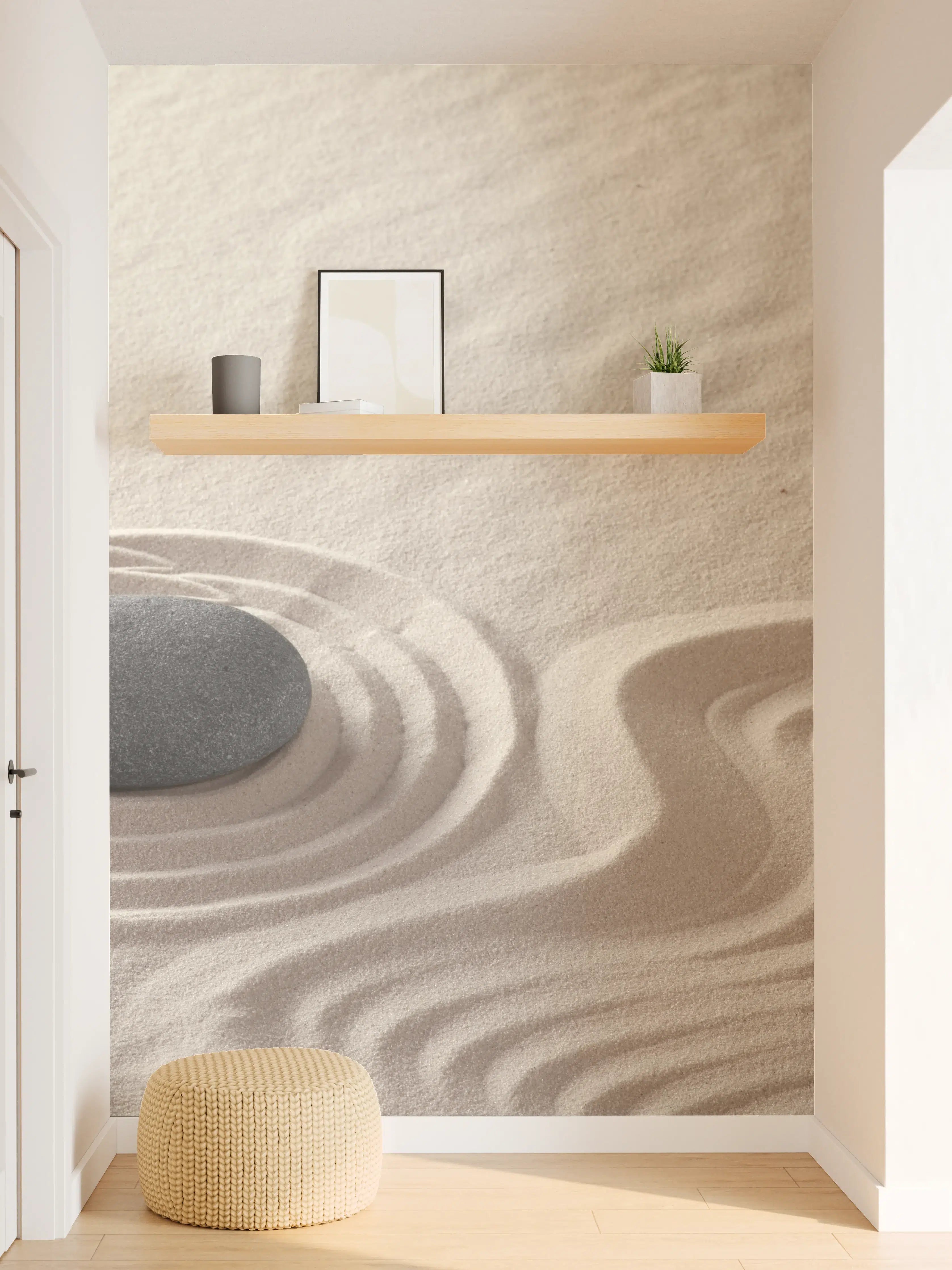 Wandverkleidung Flur - Sandmuster mit Stein in Zen-Ästhetik