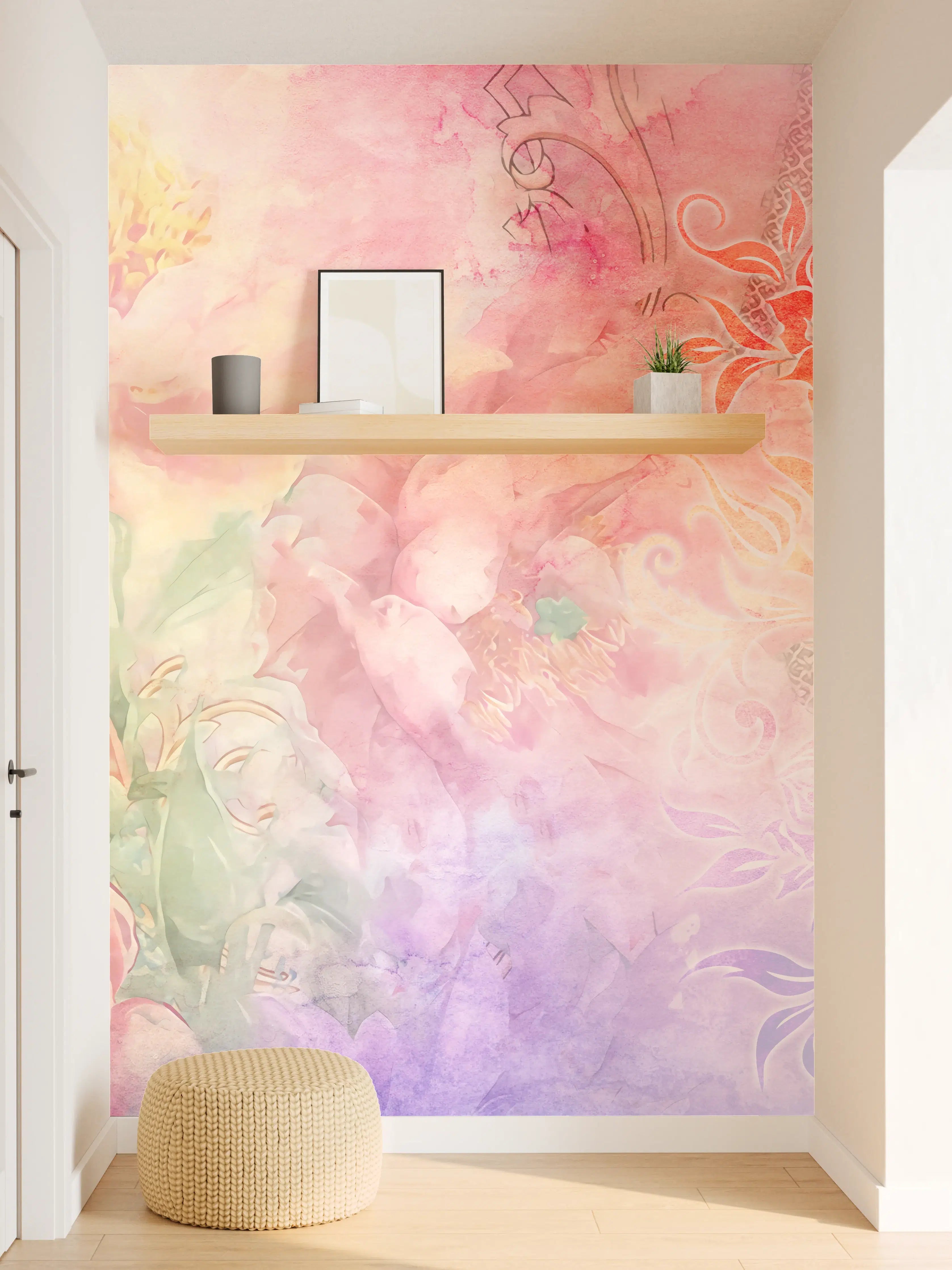 Wandverkleidung Flur - Sanfte Aquarell-Wandkunst mit floralem Motiv