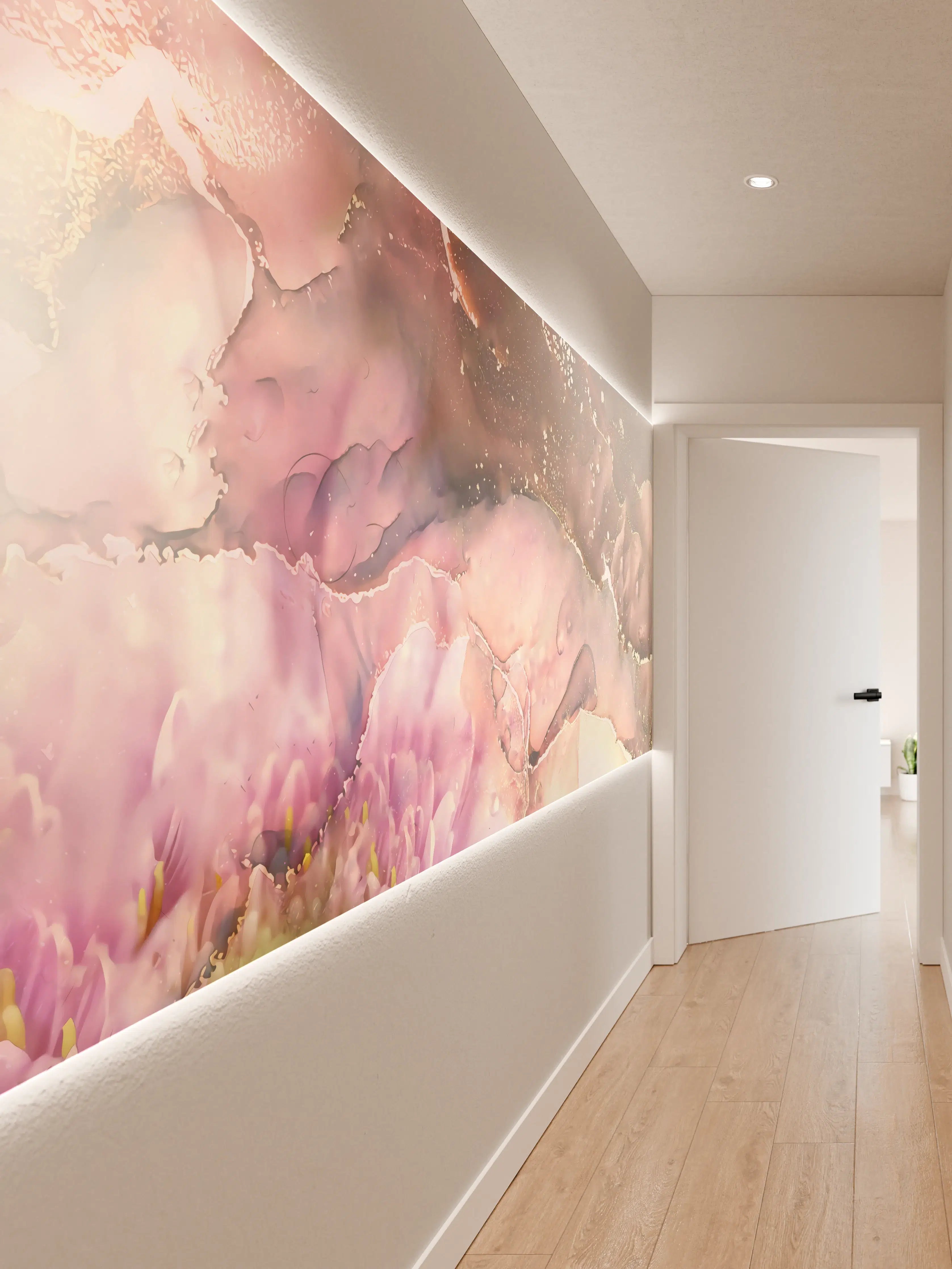 Wandverkleidung Flur - Sanfte Aquarellkunst in Pastellfarben