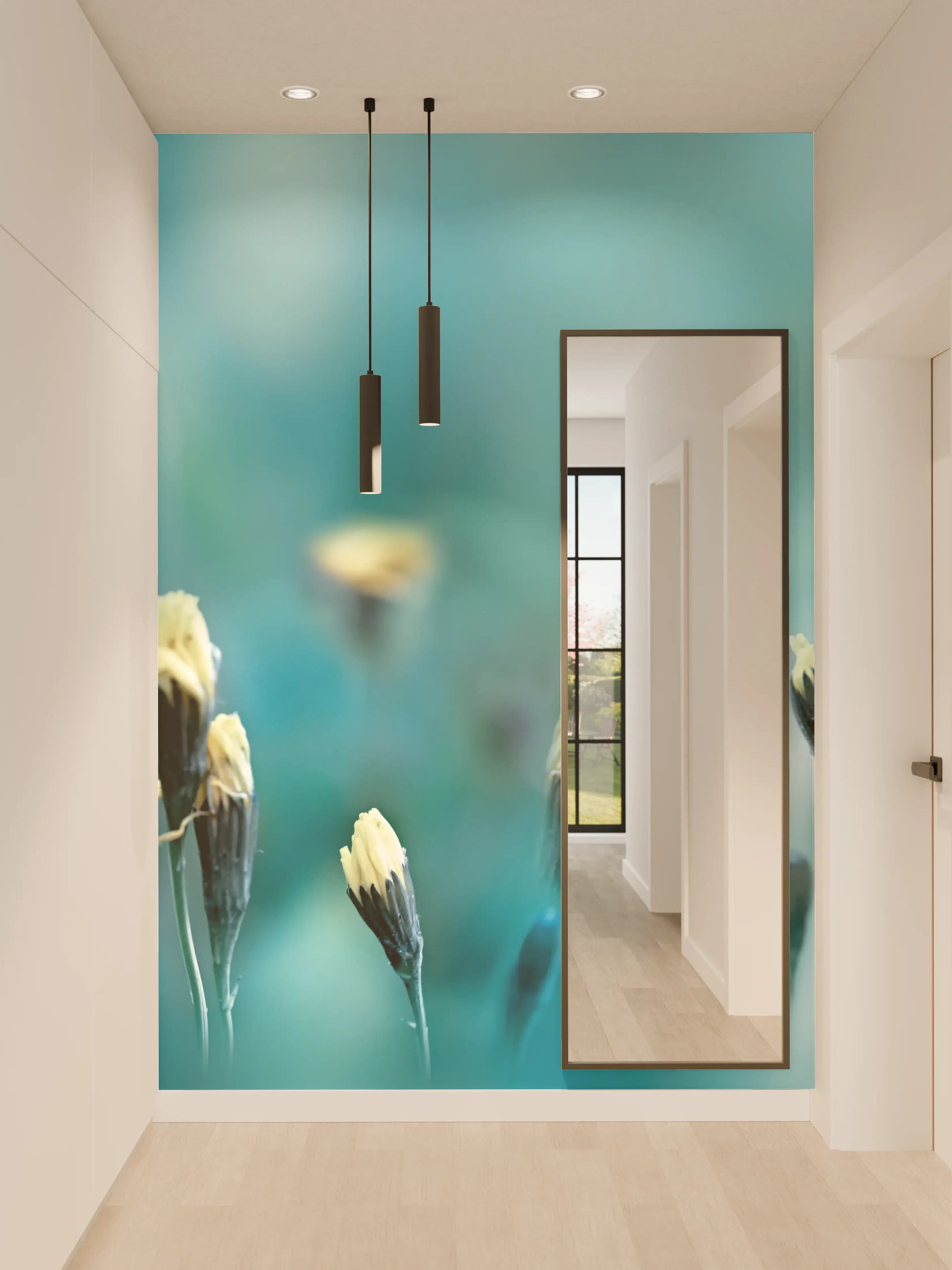 Wandverkleidung Flur - Sanfte Blüten in Blau Tönen