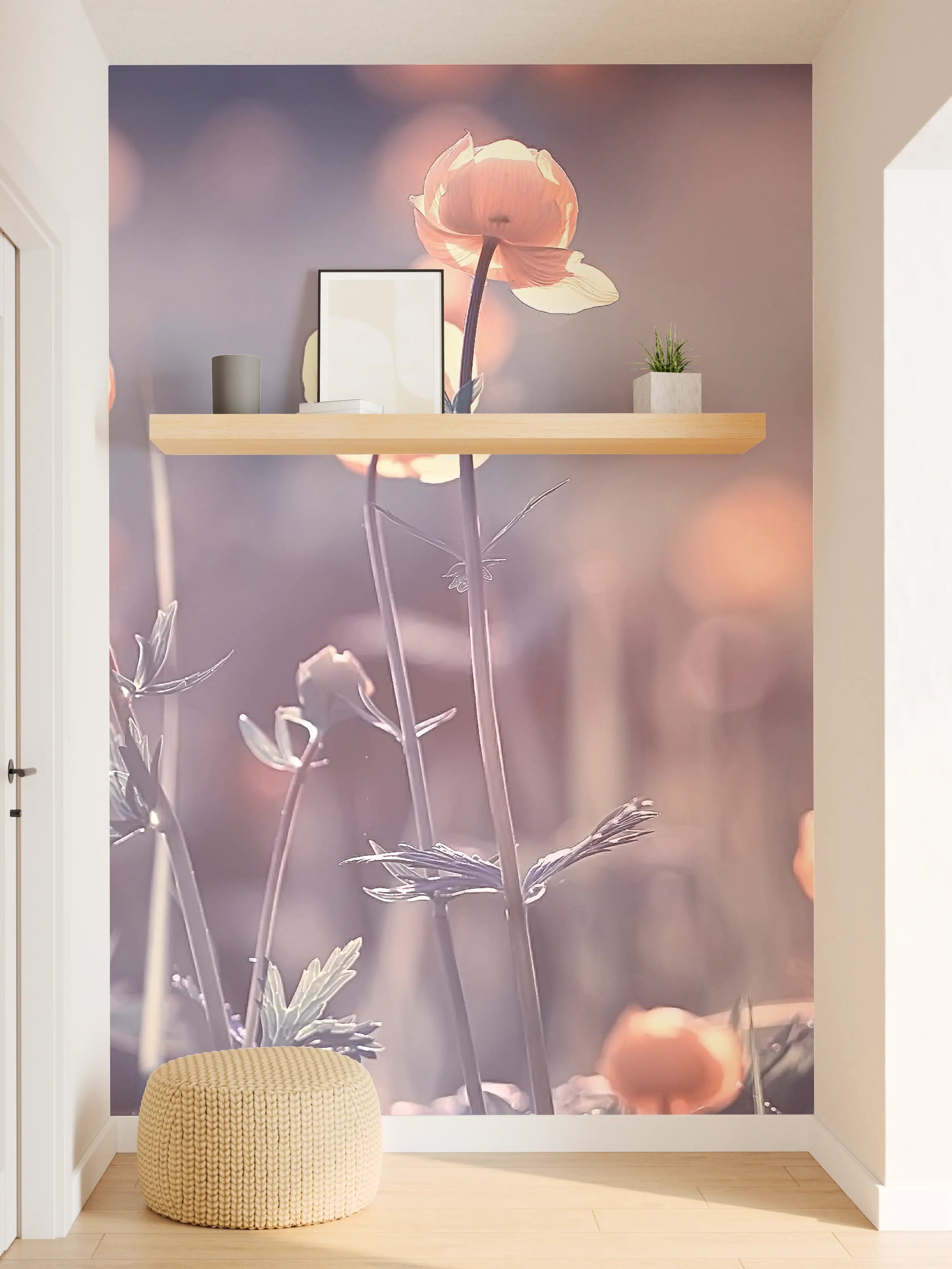 Wandverkleidung Flur - Sanfte Blumen in zarten Tönen