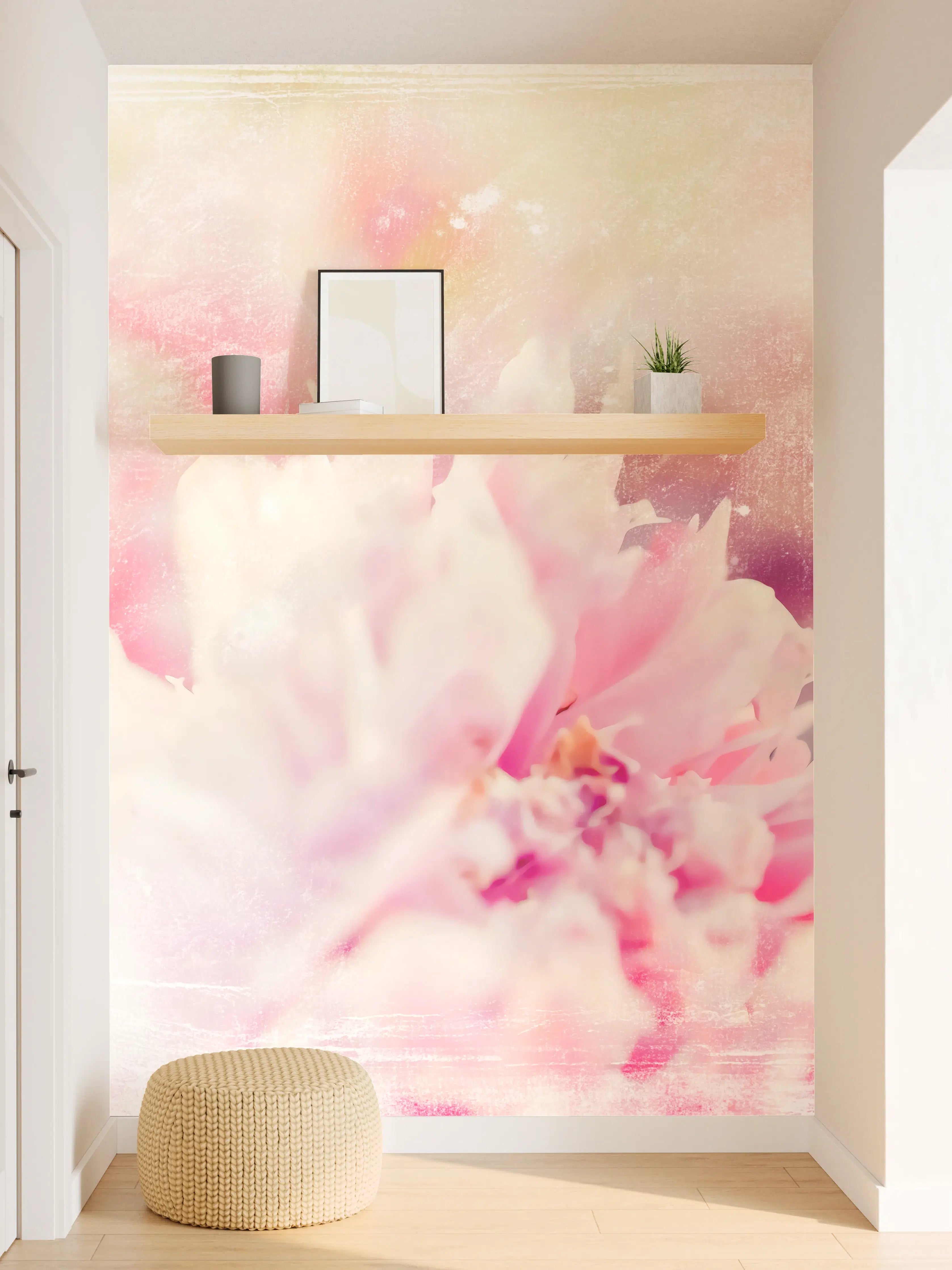 Wandverkleidung Flur - Sanfte Blumenkunst in Pastellfarben